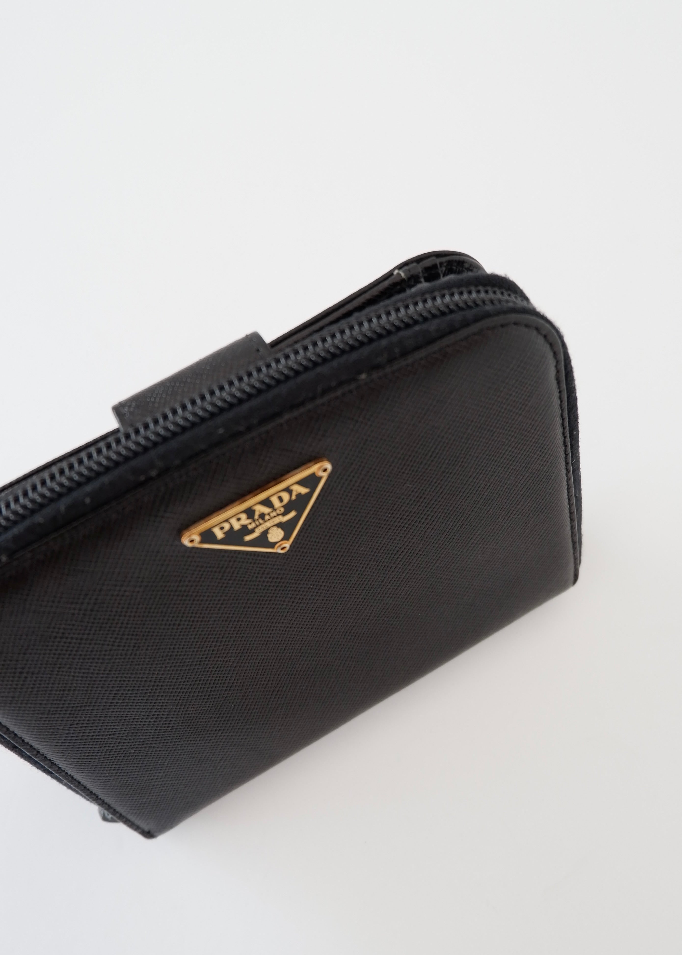 Authentic Preowned Prada Black Saffiano Leather Compact Zip Around Wallet