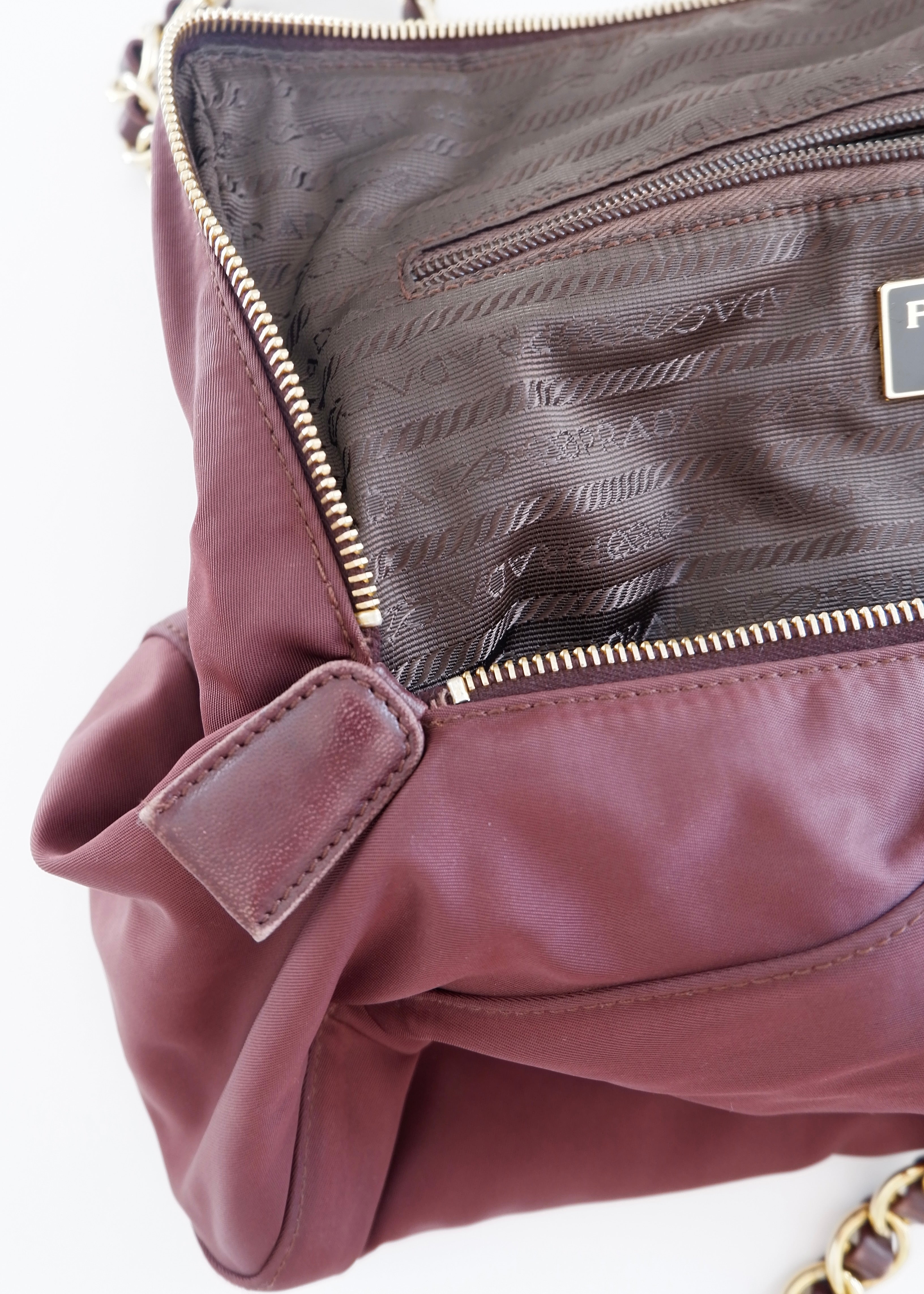 Preowned Prada Burgundy Nylon Chain Shoulder Tote