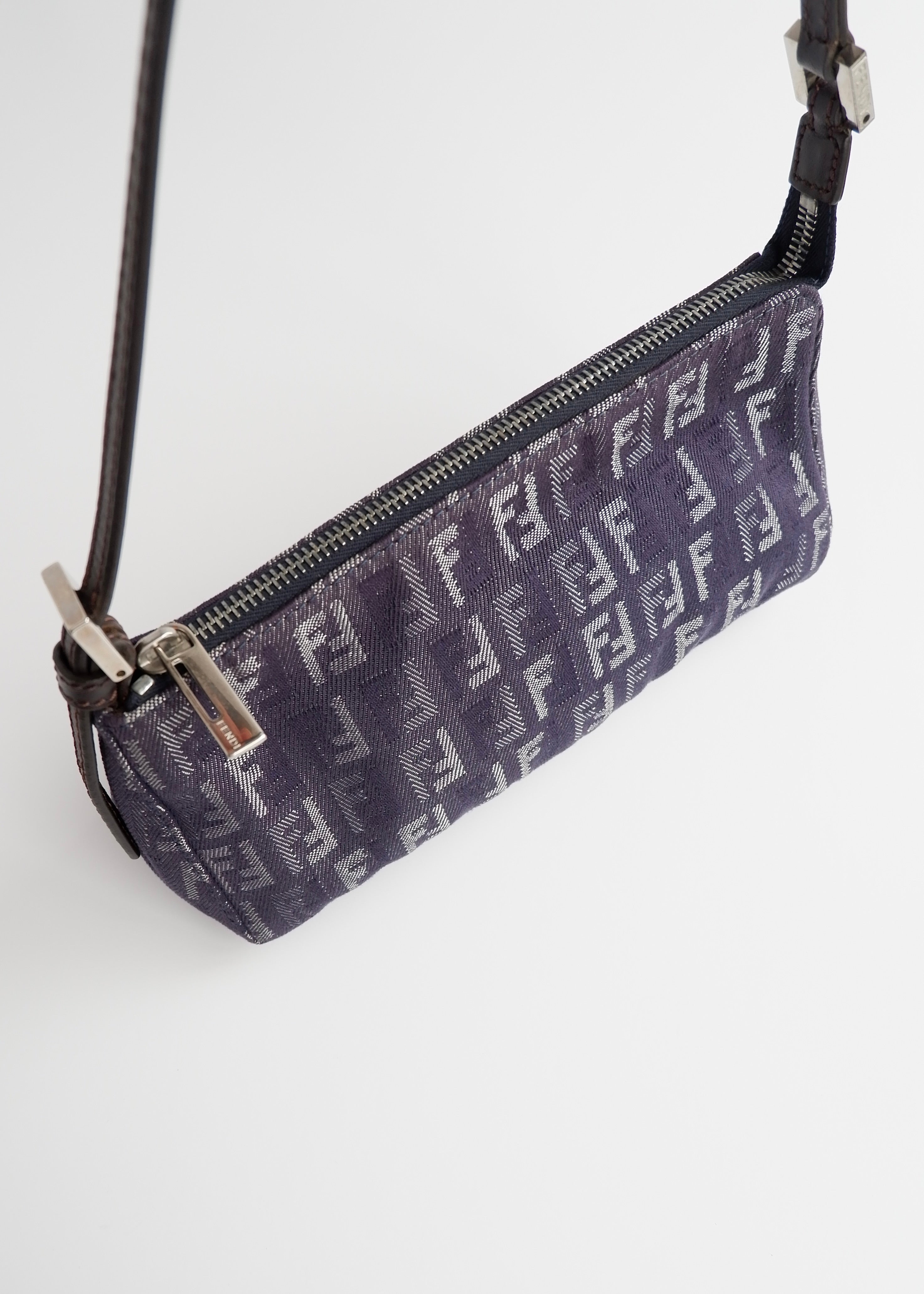 Authentic Preowned Fendi Navy FF Zucchino Small Shoulder Bag