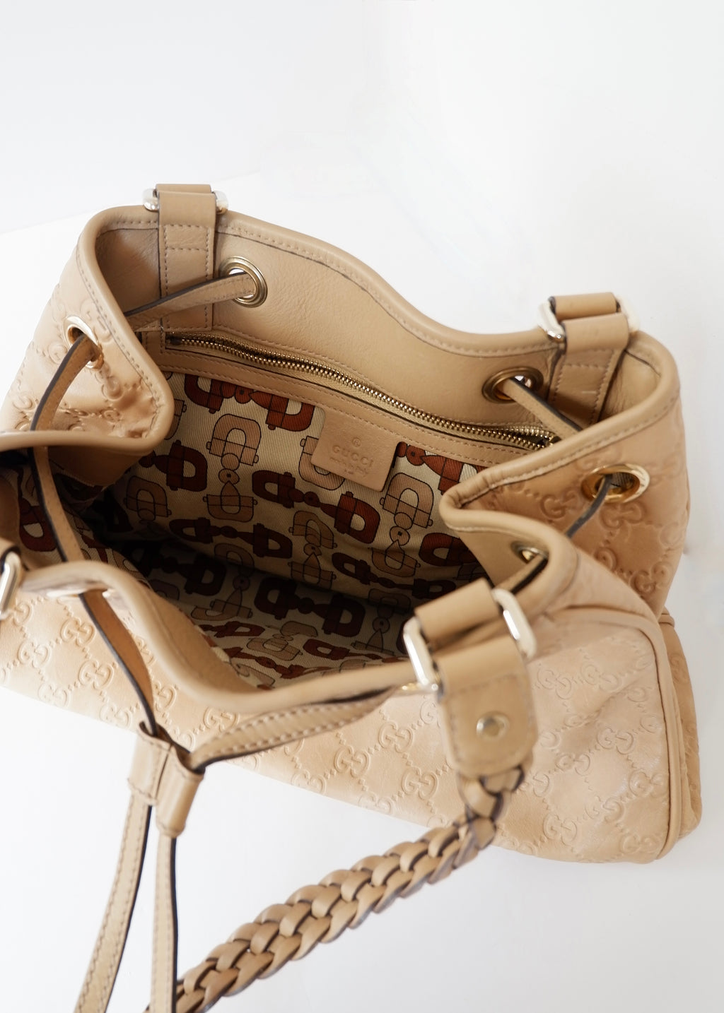 Authentic Preowned Gucci Beige Leagther Guccissima Peggy Tassel Shoulder Bag