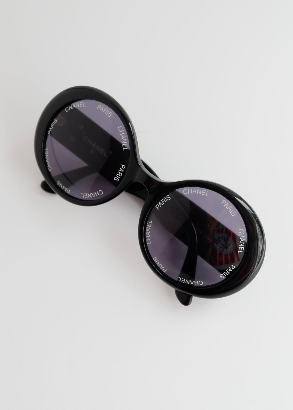 Preowned Vintage Chanel Black Round Rare "CHANEL PARIS" Sunglasses