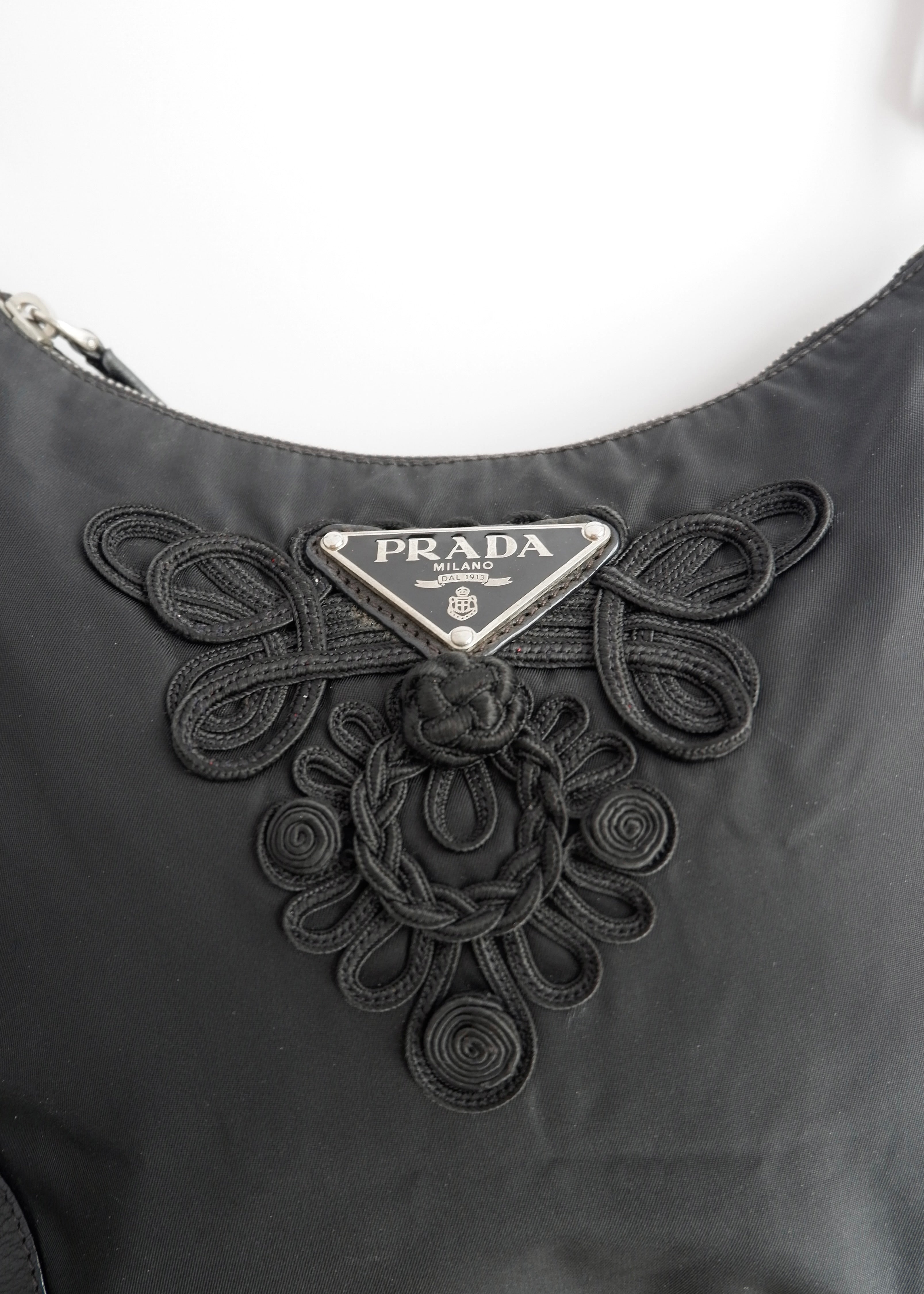 Authentic Preowned Prada Black Nylon Embroidered Hobo Shoulder Bag