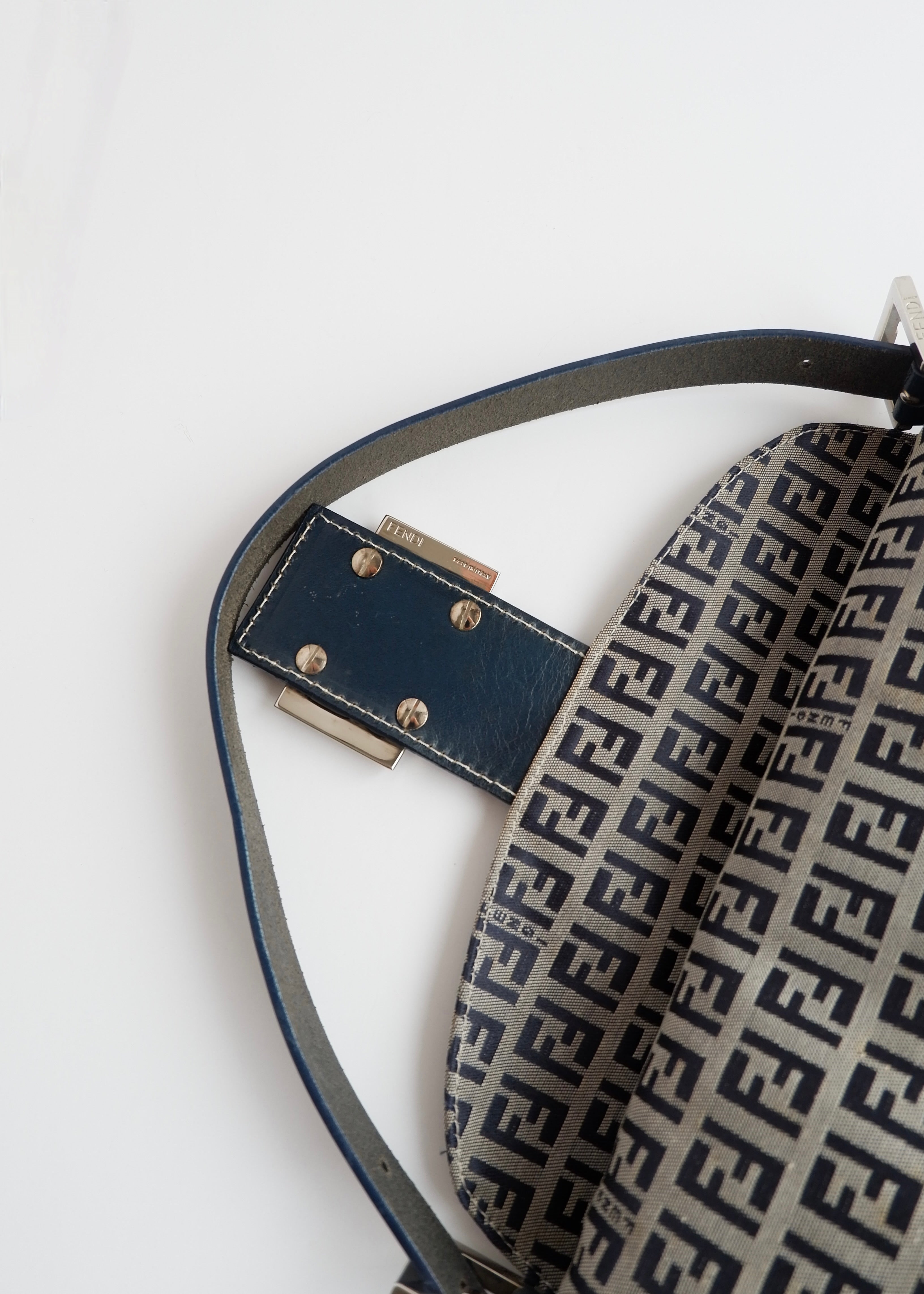 Authentic Preowned Fendi Navy Zucchino Baguette Shoulder