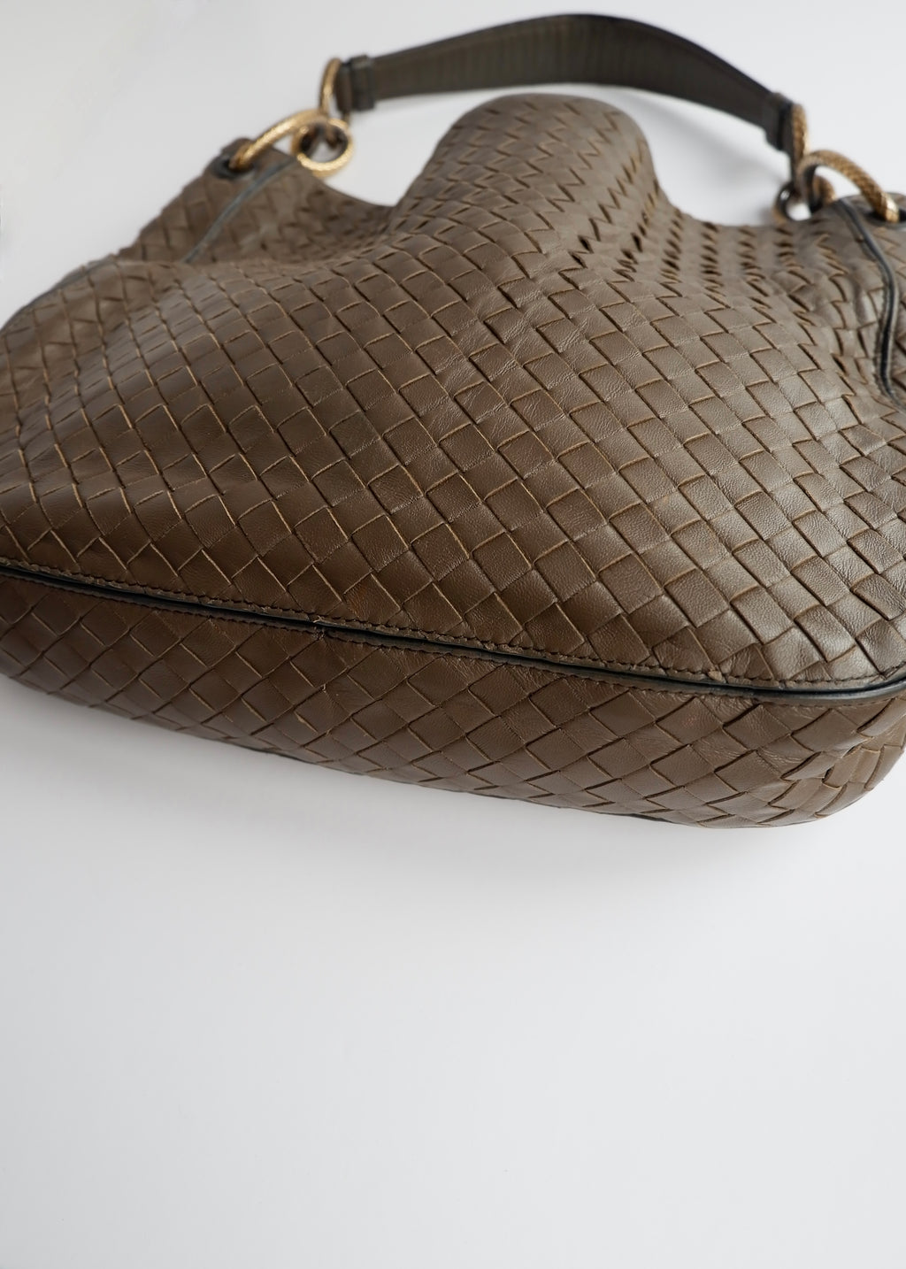 Authentic Preowned Bottega Veneta Intrecciato Khaki Shoulder Bag