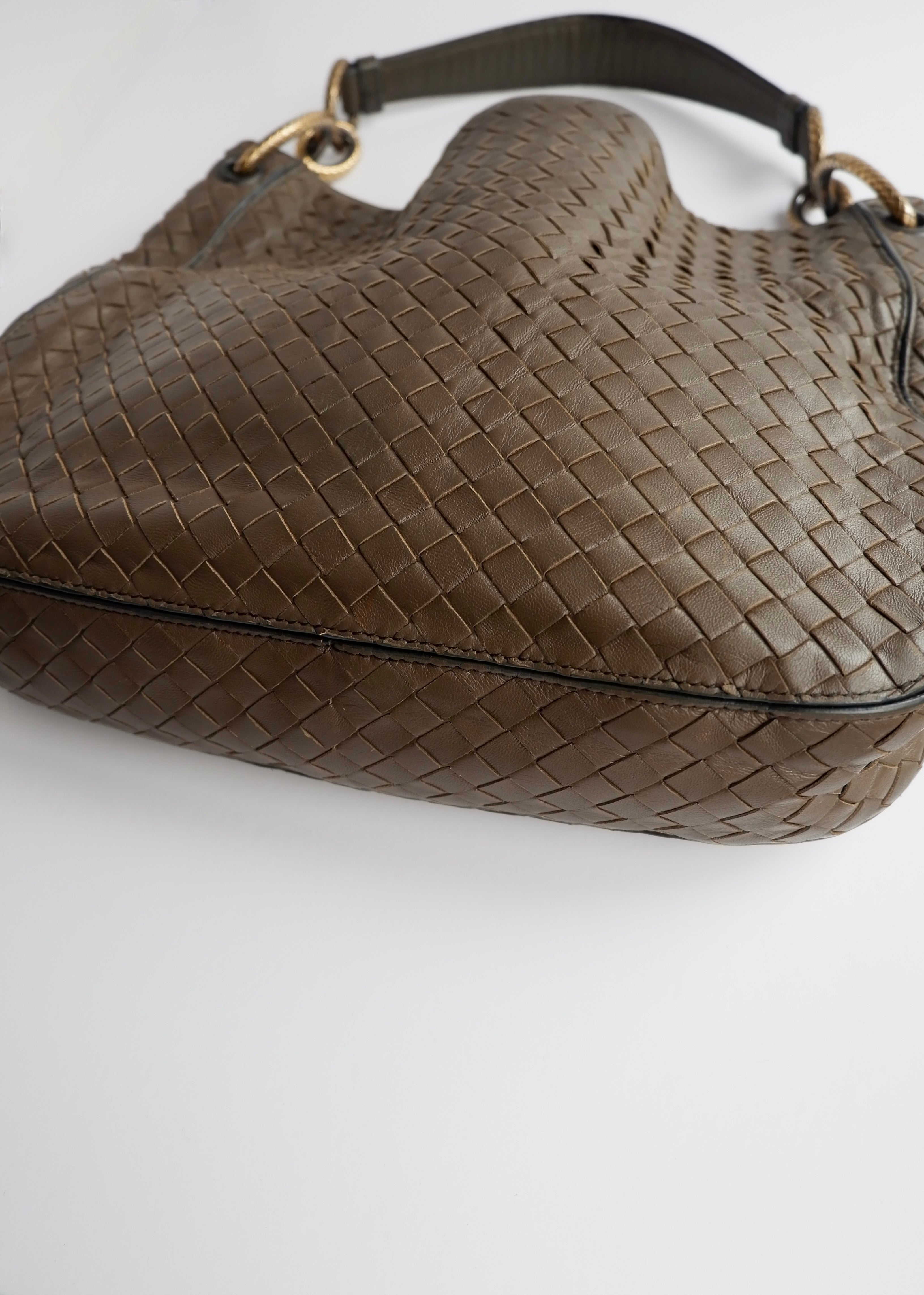 Authentic Preowned Bottega Veneta Intrecciato Khaki Shoulder Bag