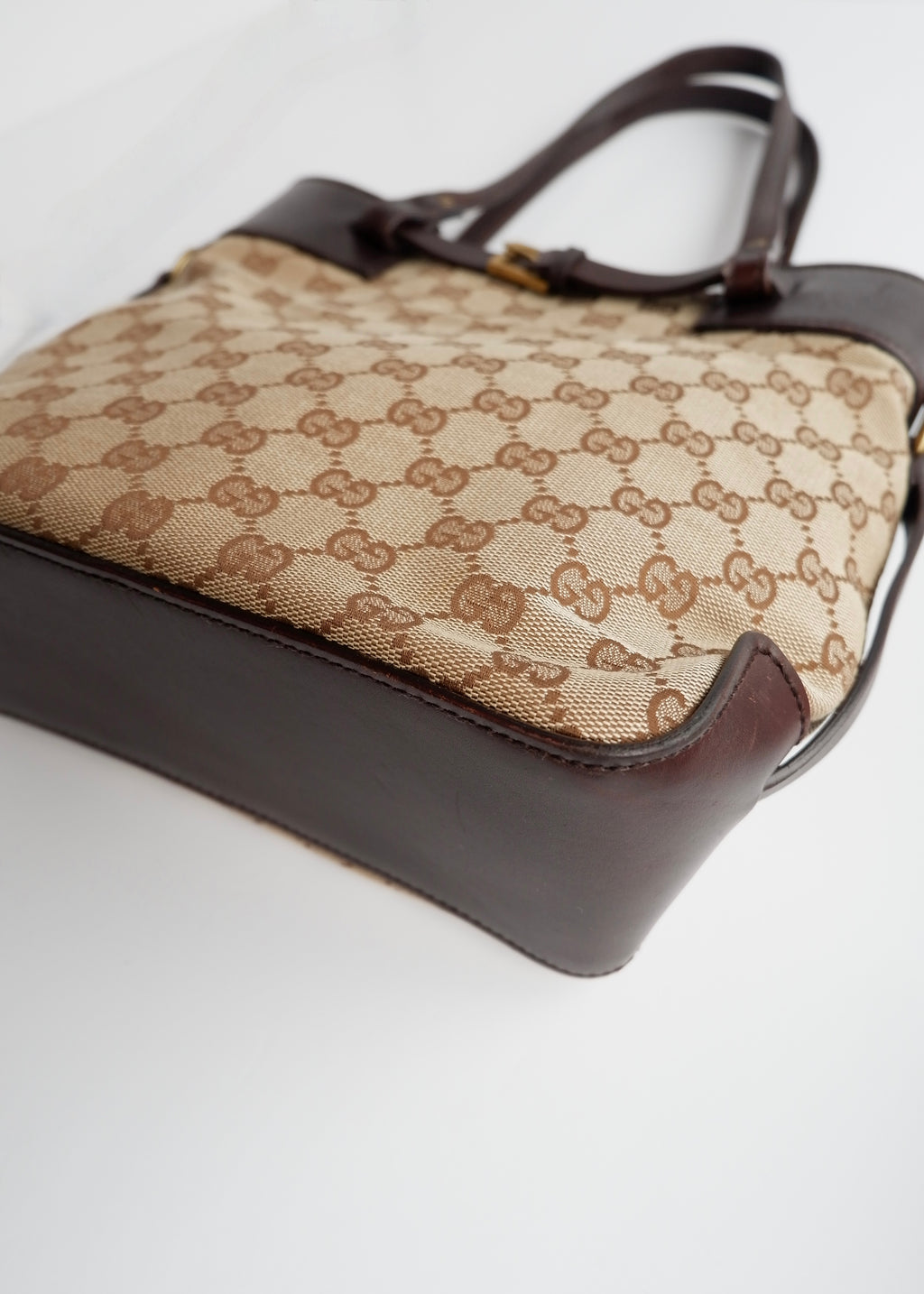 Authentic Preowned Gucci Brown GG Canvas Leather Buckle Shoulder Bag