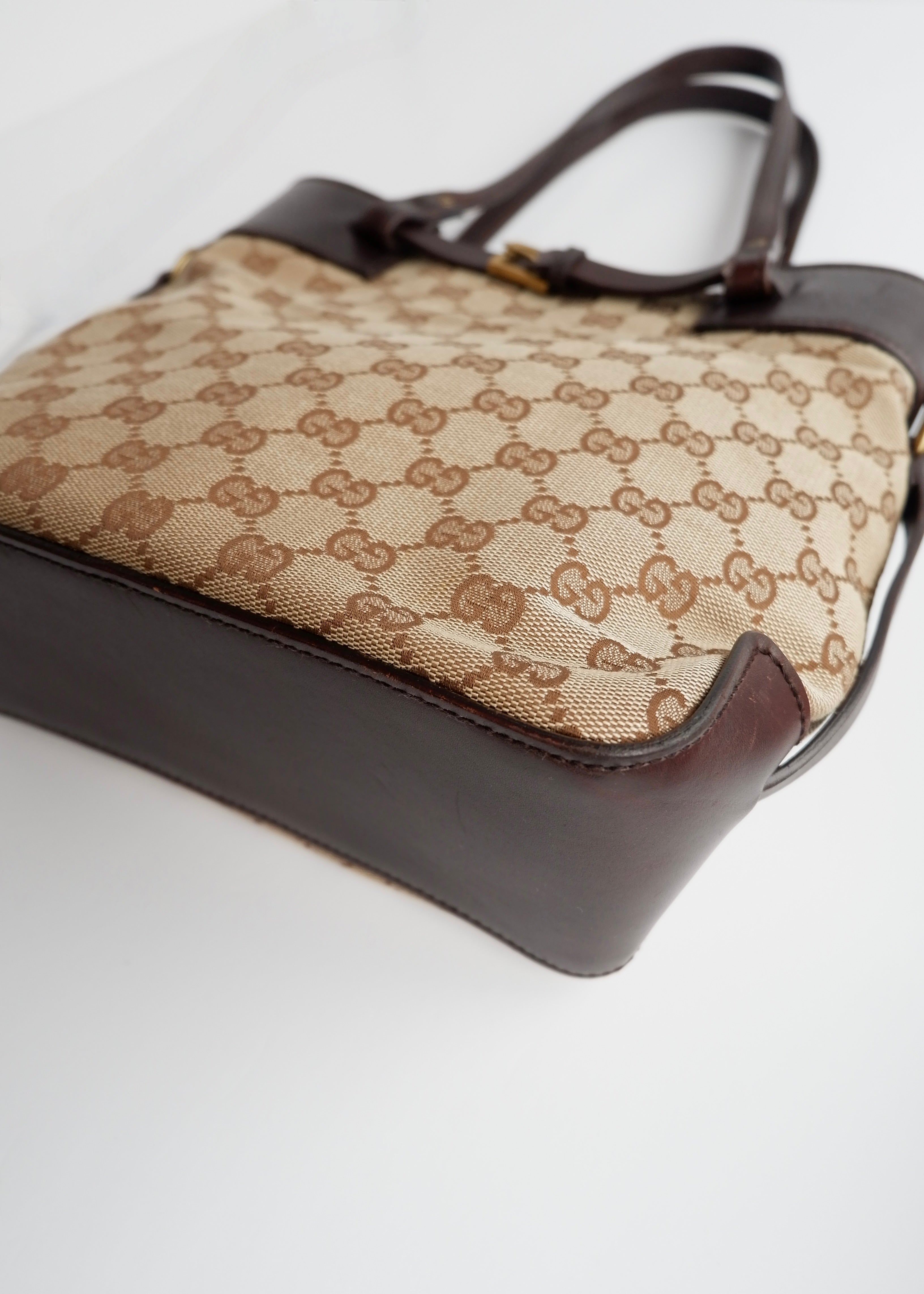Authentic Preowned Gucci Brown GG Canvas Leather Buckle Shoulder Bag