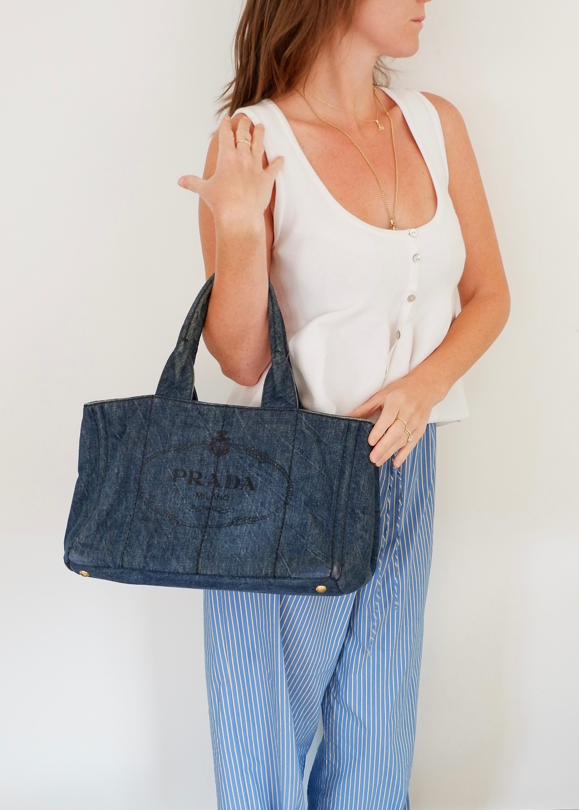 Authentic Preowned Prada Navy Denim Canapa Tote Bag