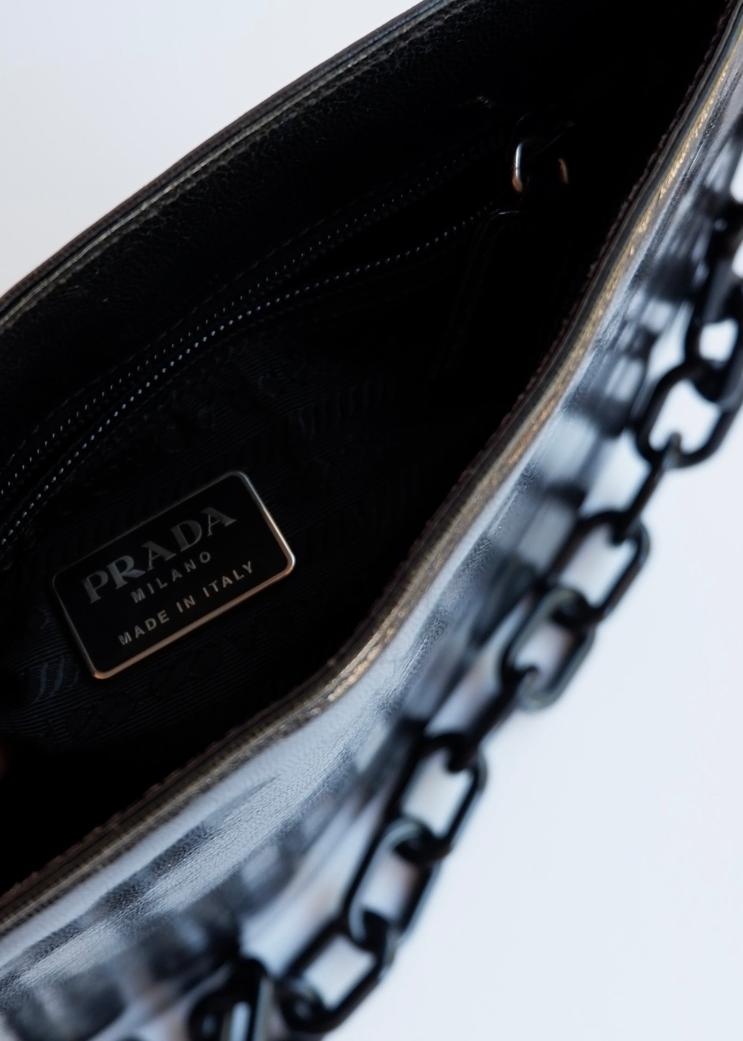 Authentic Preowned Vintage Prada Black Patent Leather Long Chain Shoulder Bag