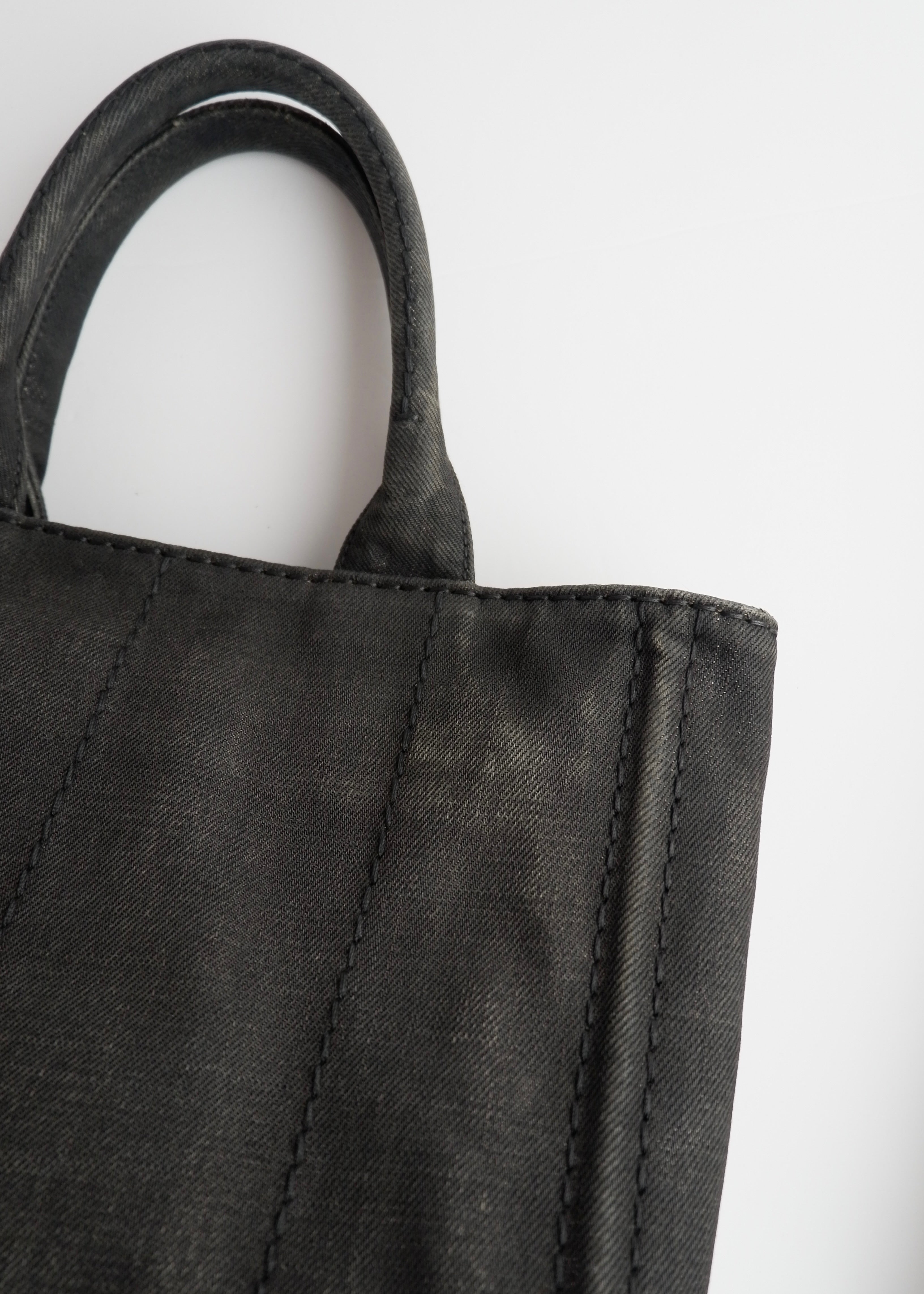 Authentic Preowned Prada Black Denim Canapa Tote w/ Strap