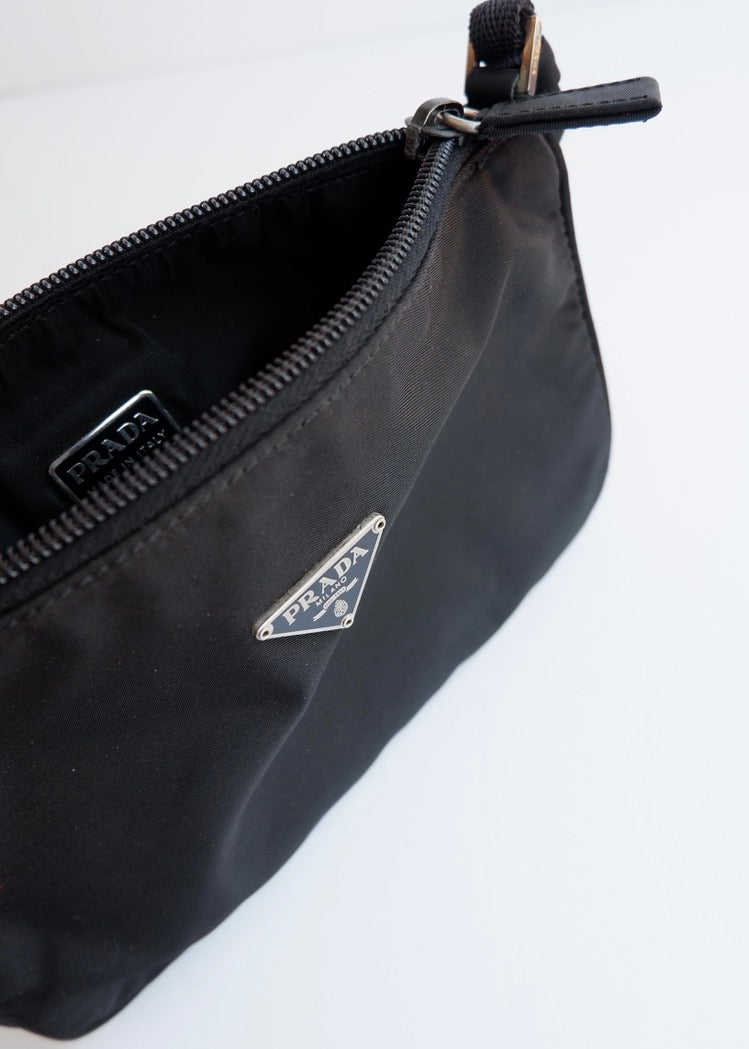 Preowned Prada Black Nylon Pochette Shoulder Bag