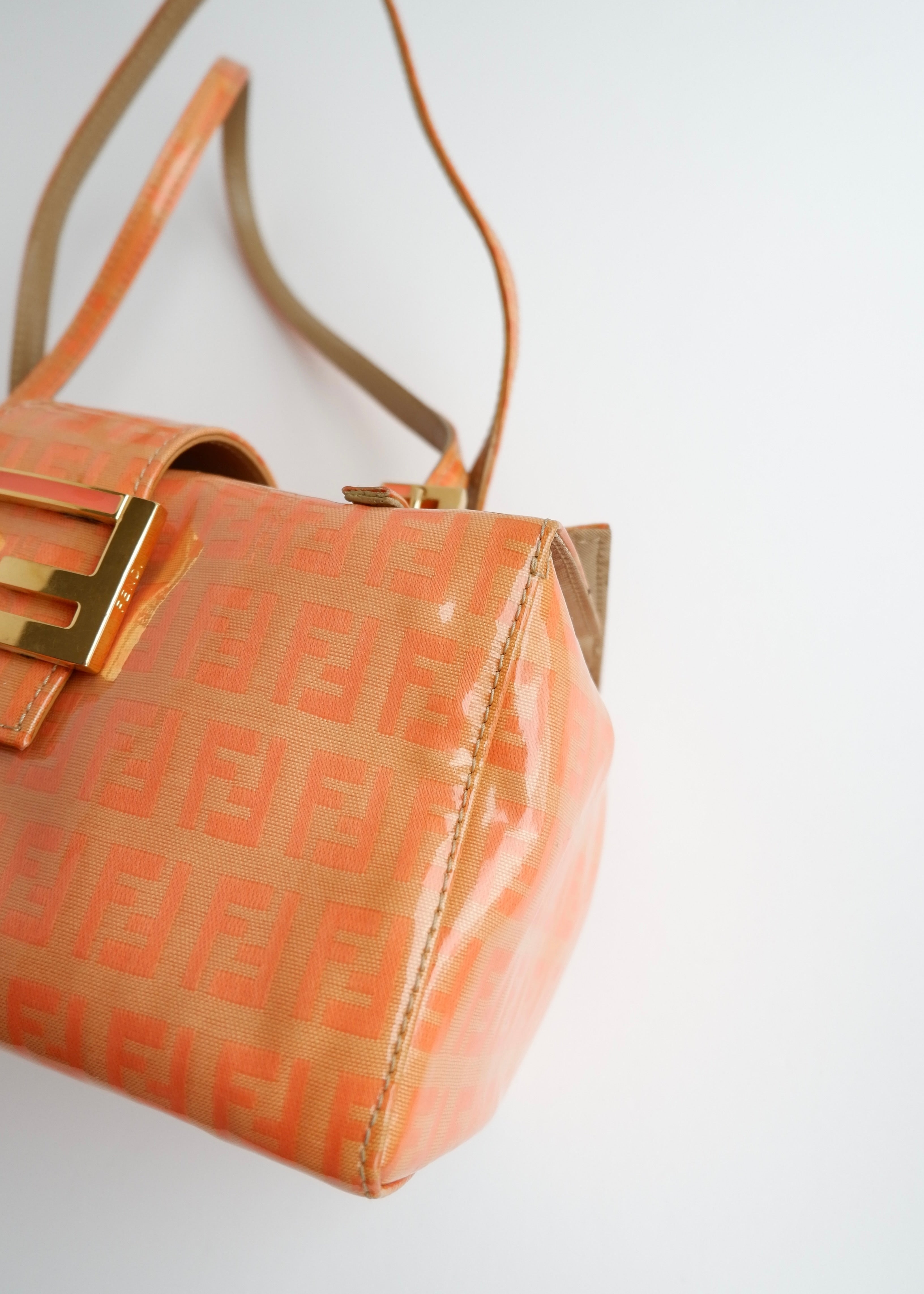 Authentic Preowned Vintage Fendi Orange Zucchino Coated Canvas Shoulder Bag