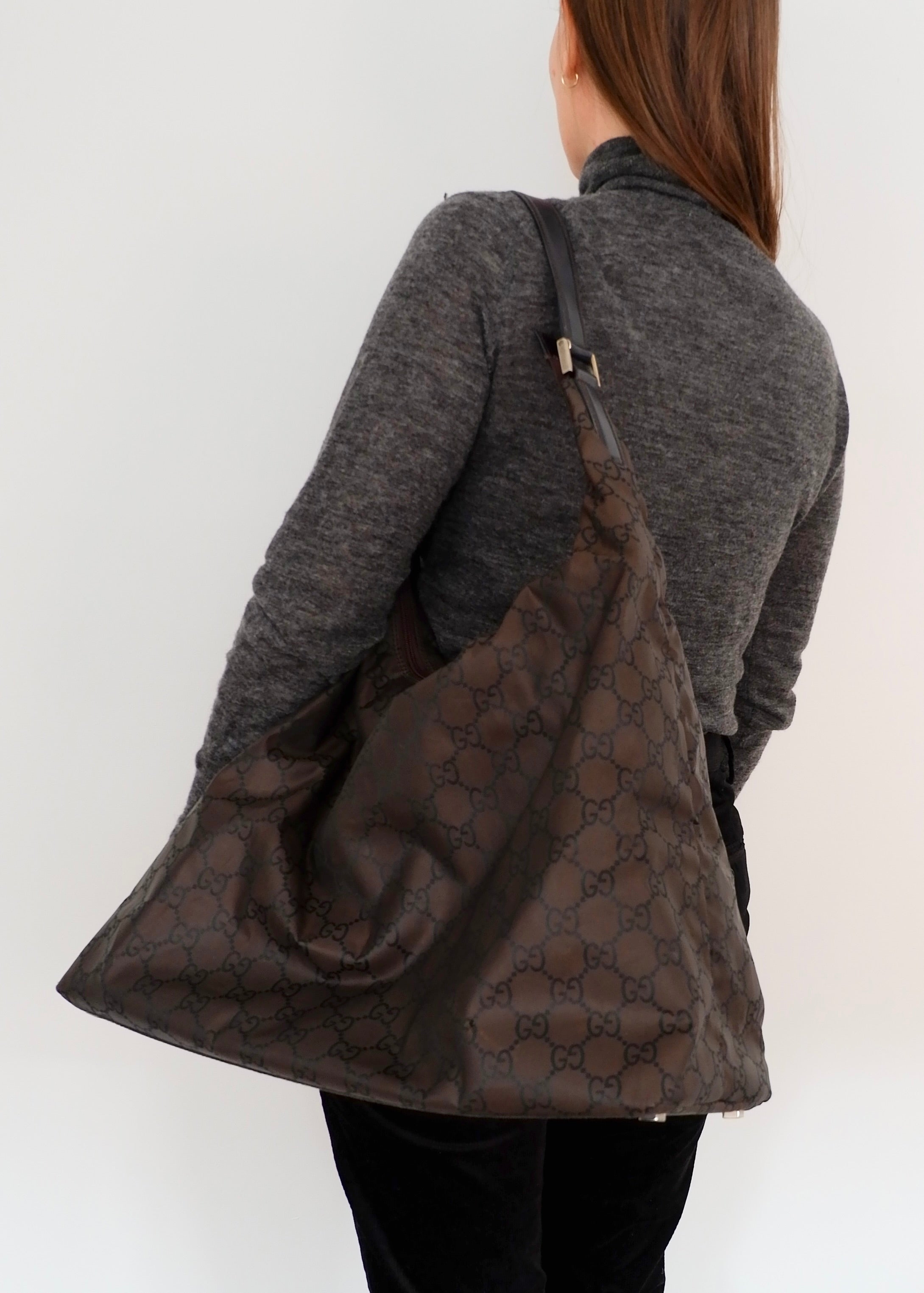 Authentic Preowned Gucci Brown GG Nylon Extra Large Hobo Bag