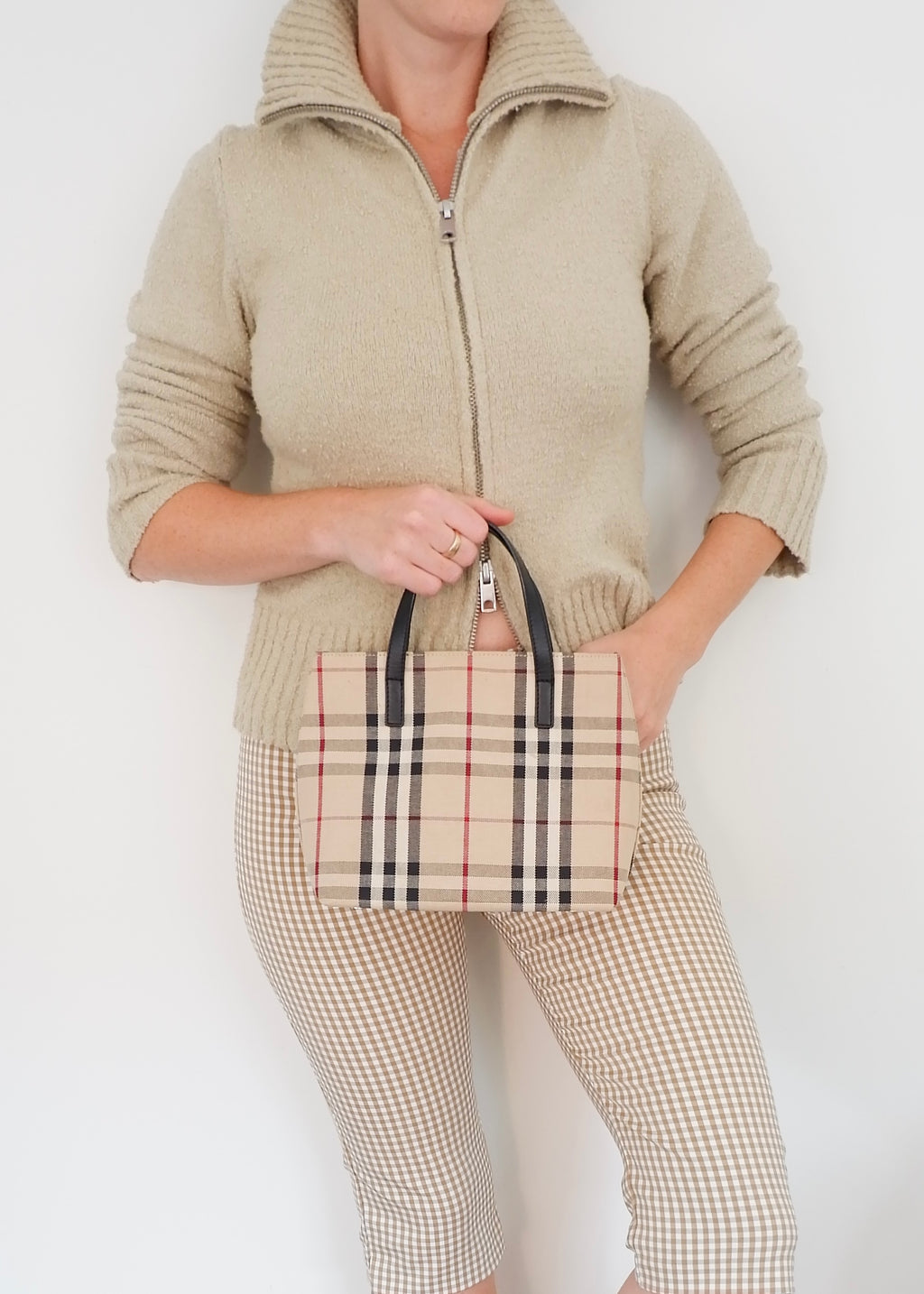 Sac à main Burberry d'occasion authentique en toile Nova Check avec poignée supérieure