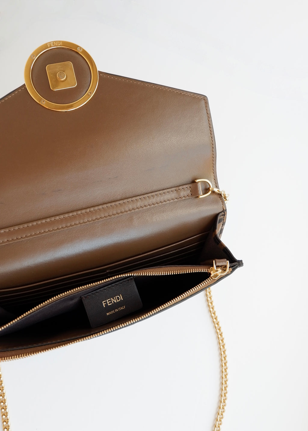 Preowned Fendi Brown Zucca Embossed Leather Wallet on Chain