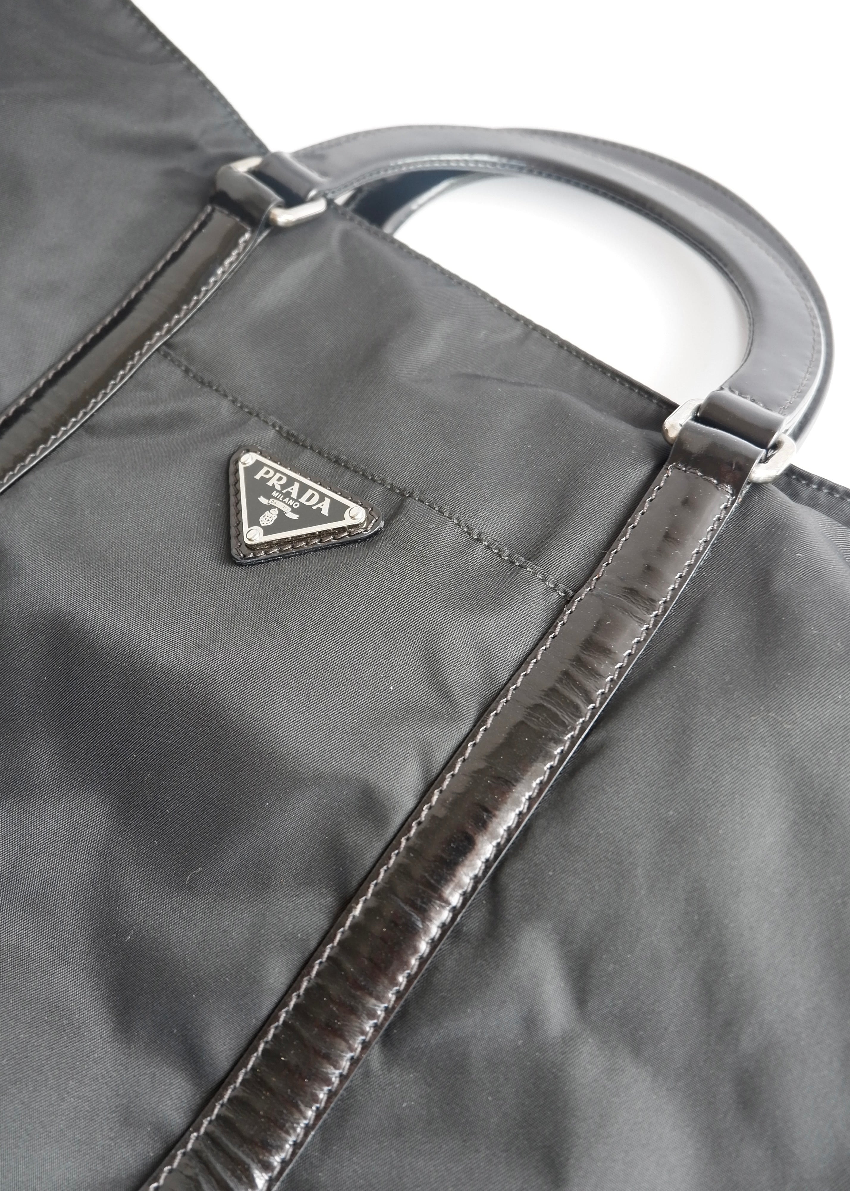 Preowned Prada Black Nylon/Leather Two Way Messenger Tote