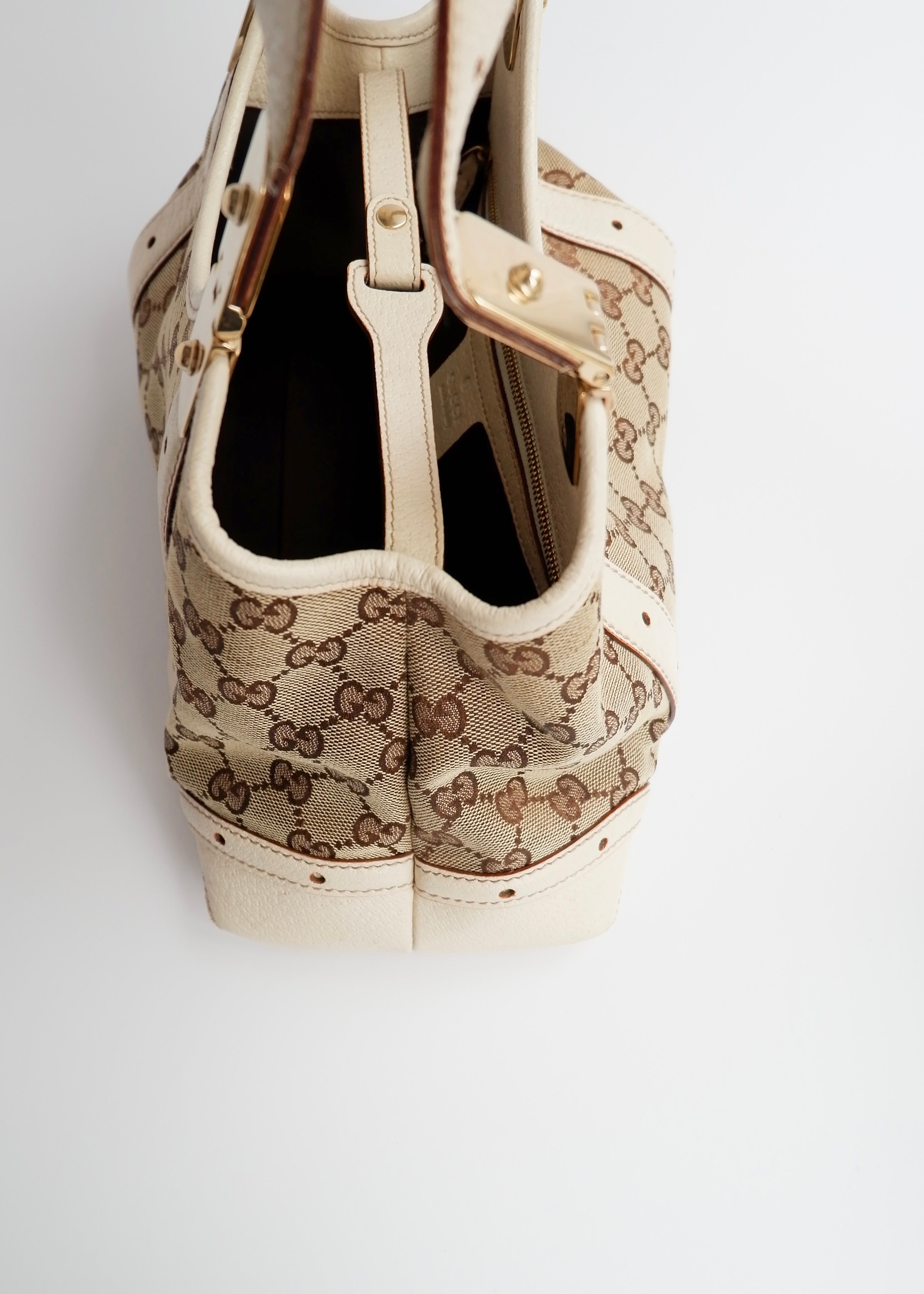 Authentic Preowned Gucci White GG Canvas/Leather Small Shoulder Bag