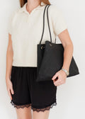 Preowned Gucci Black GG Canvas Leather Woven Strap Shoulder Tote