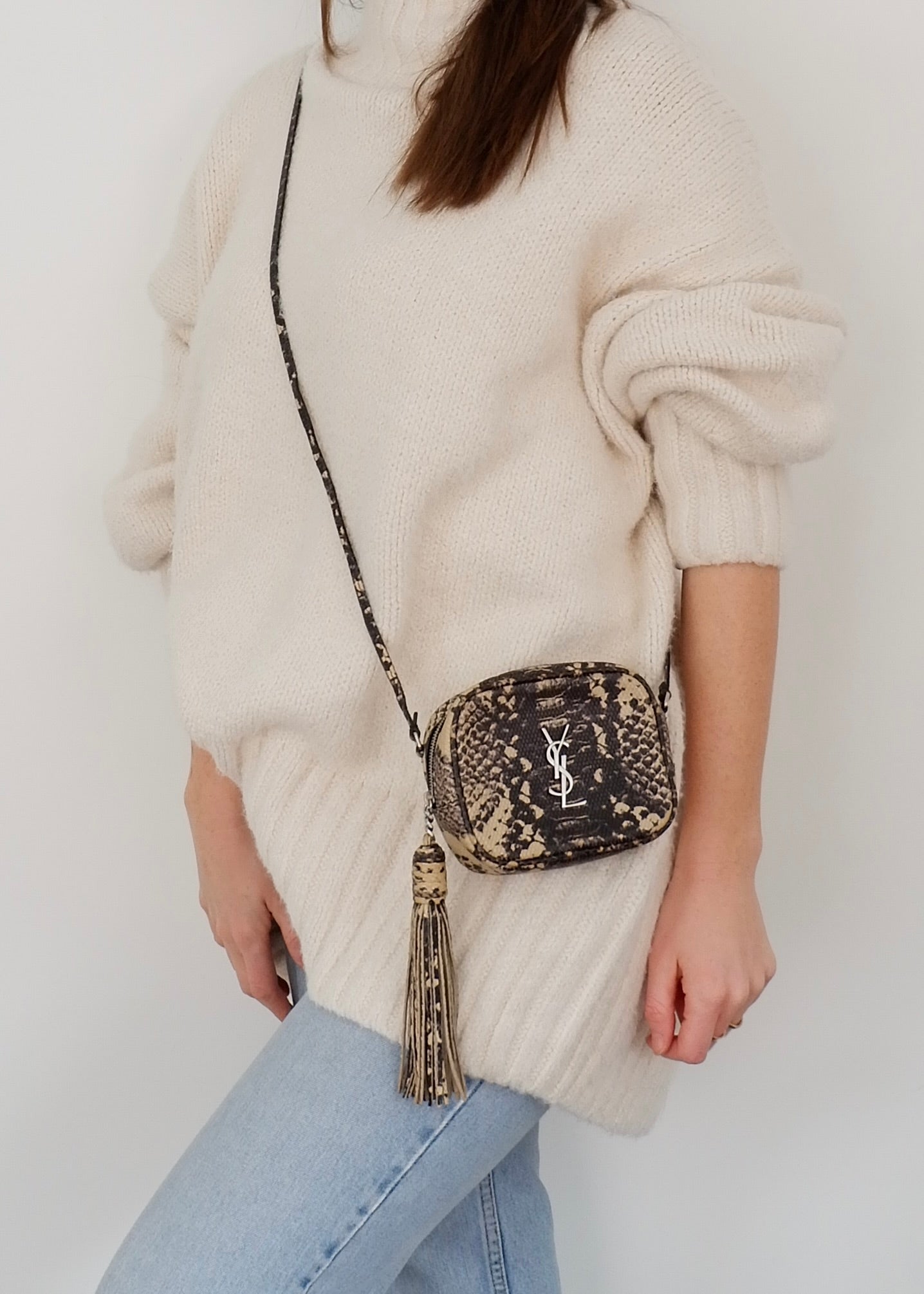 Sac bandoulière Saint Laurent YSL Python Small Tassel d'occasion authentique