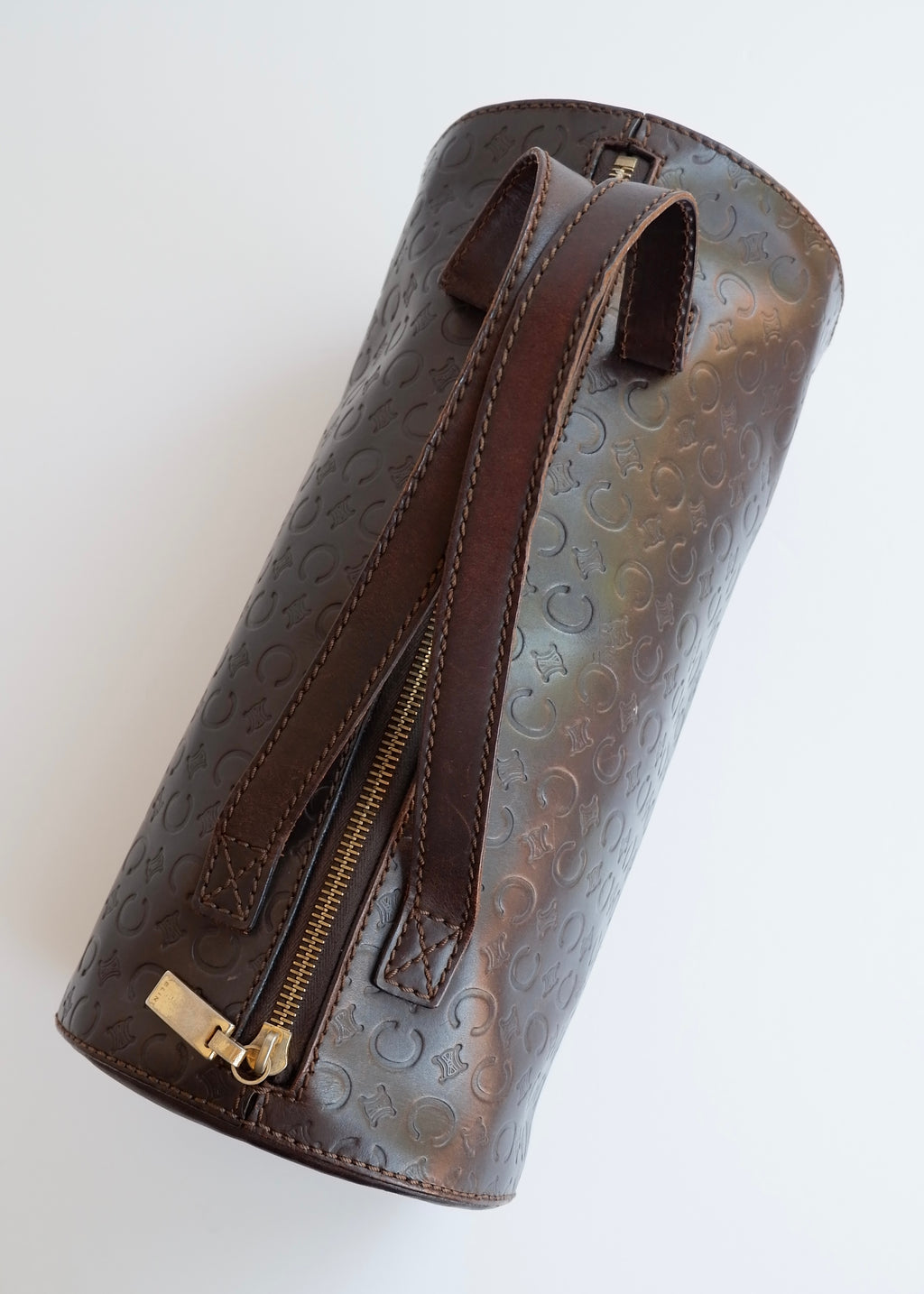 Preowned Vintage Celine Brown Leather Top Handle Cubic Bag