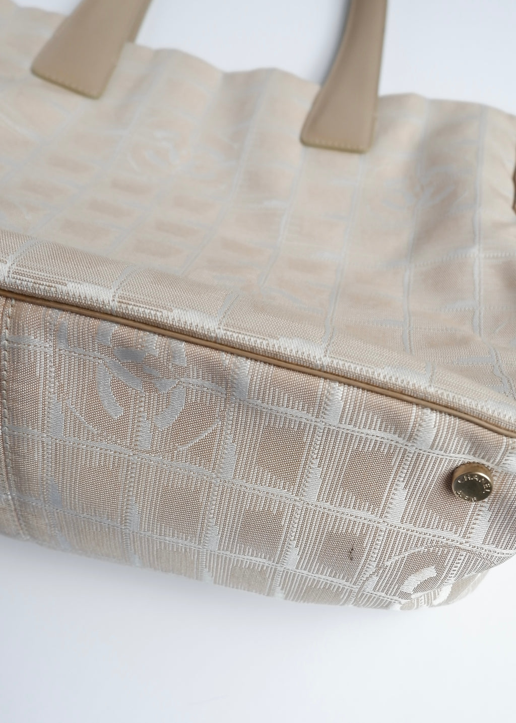 Authentic Preowned Chanel Beige Canvas/ Leather Travel Line Tote Bag