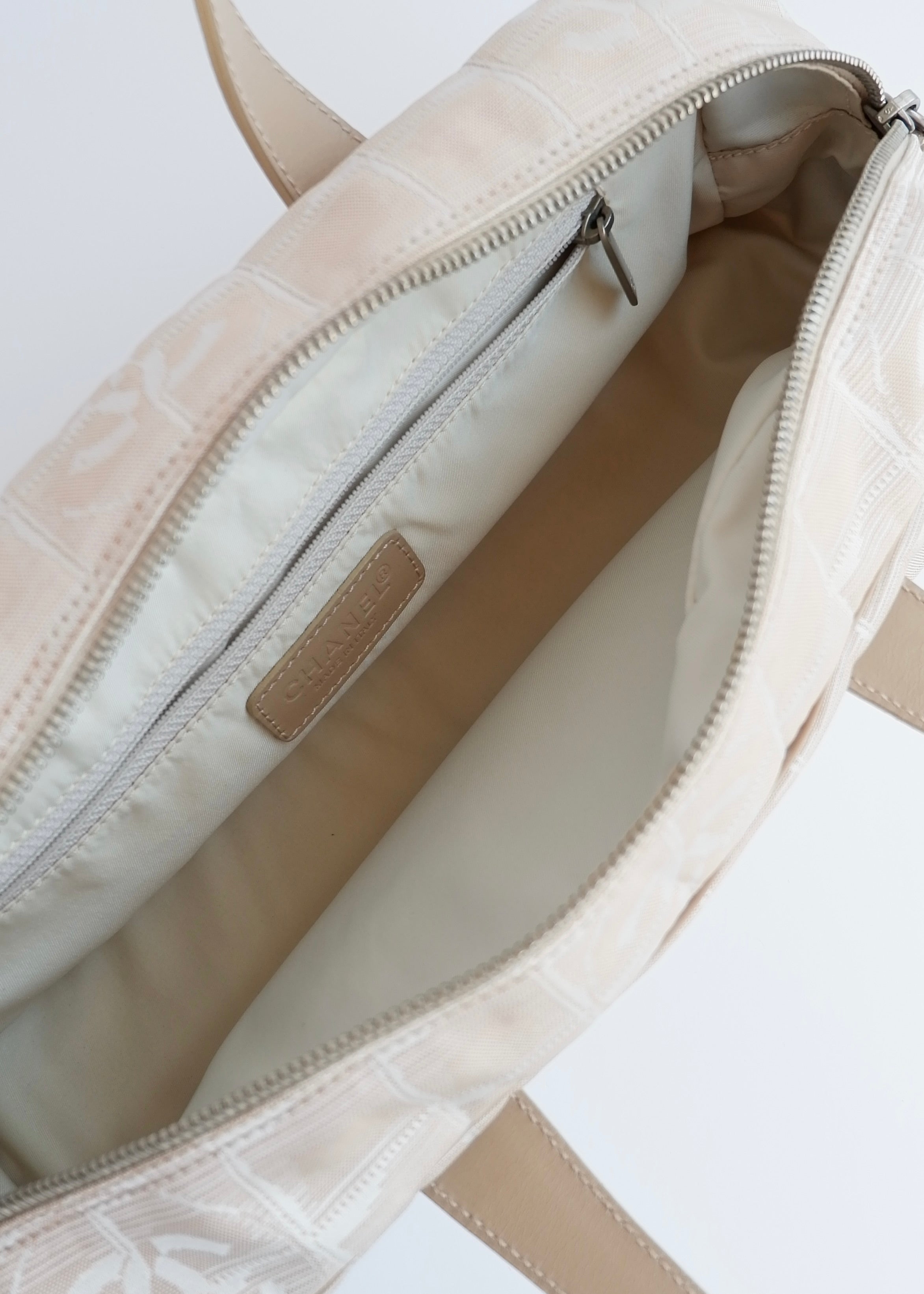 Authentic Preowned Chanel Beige Canvas/Leather New Travel Line Shoulder Bag