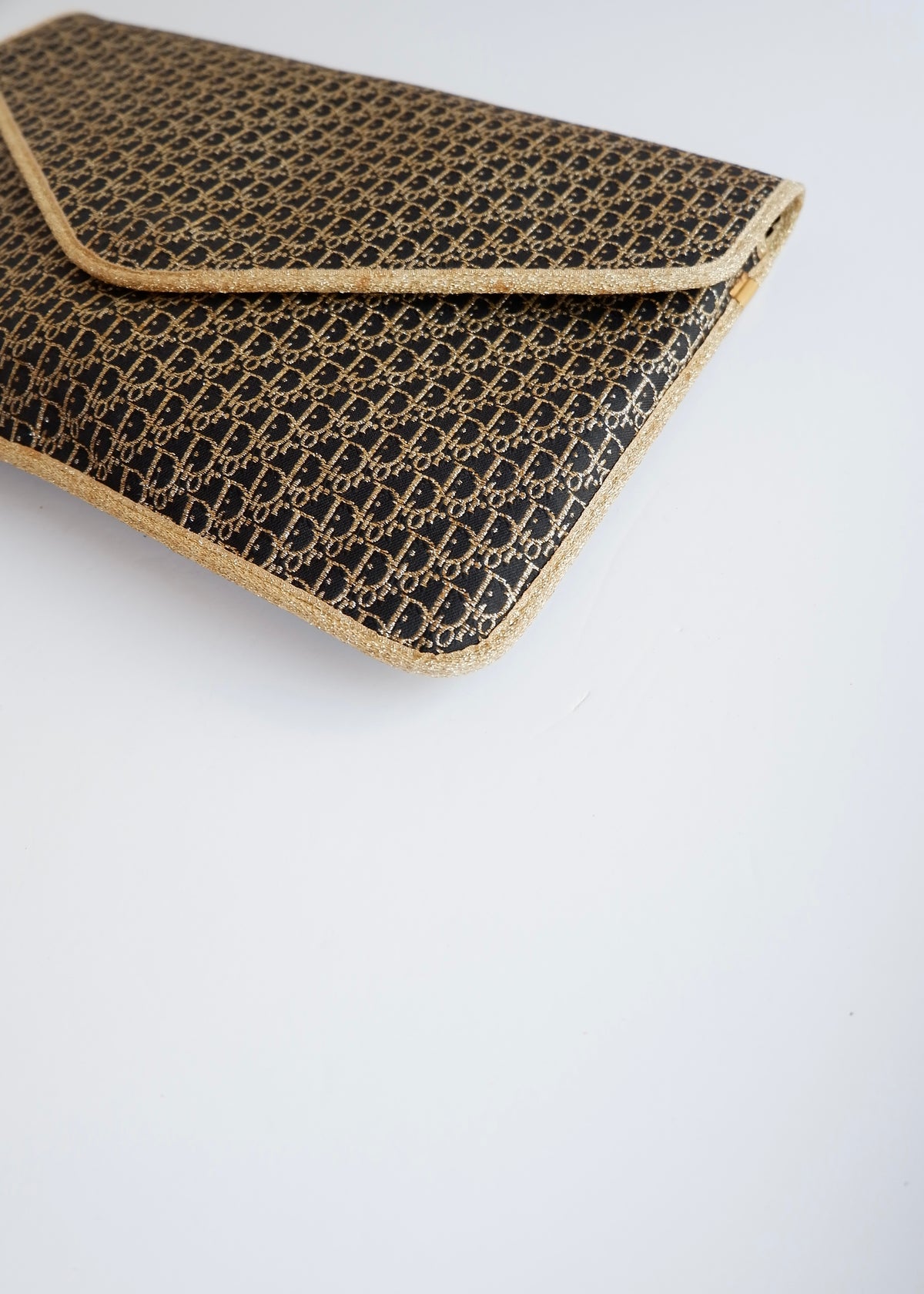 Preowned Vintage Christian Dior Navy/ Gold Fabric Pouch