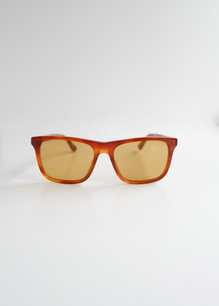 Authentiques Lunettes de soleil Gucci d'occasion en acétate marron à monture carrée