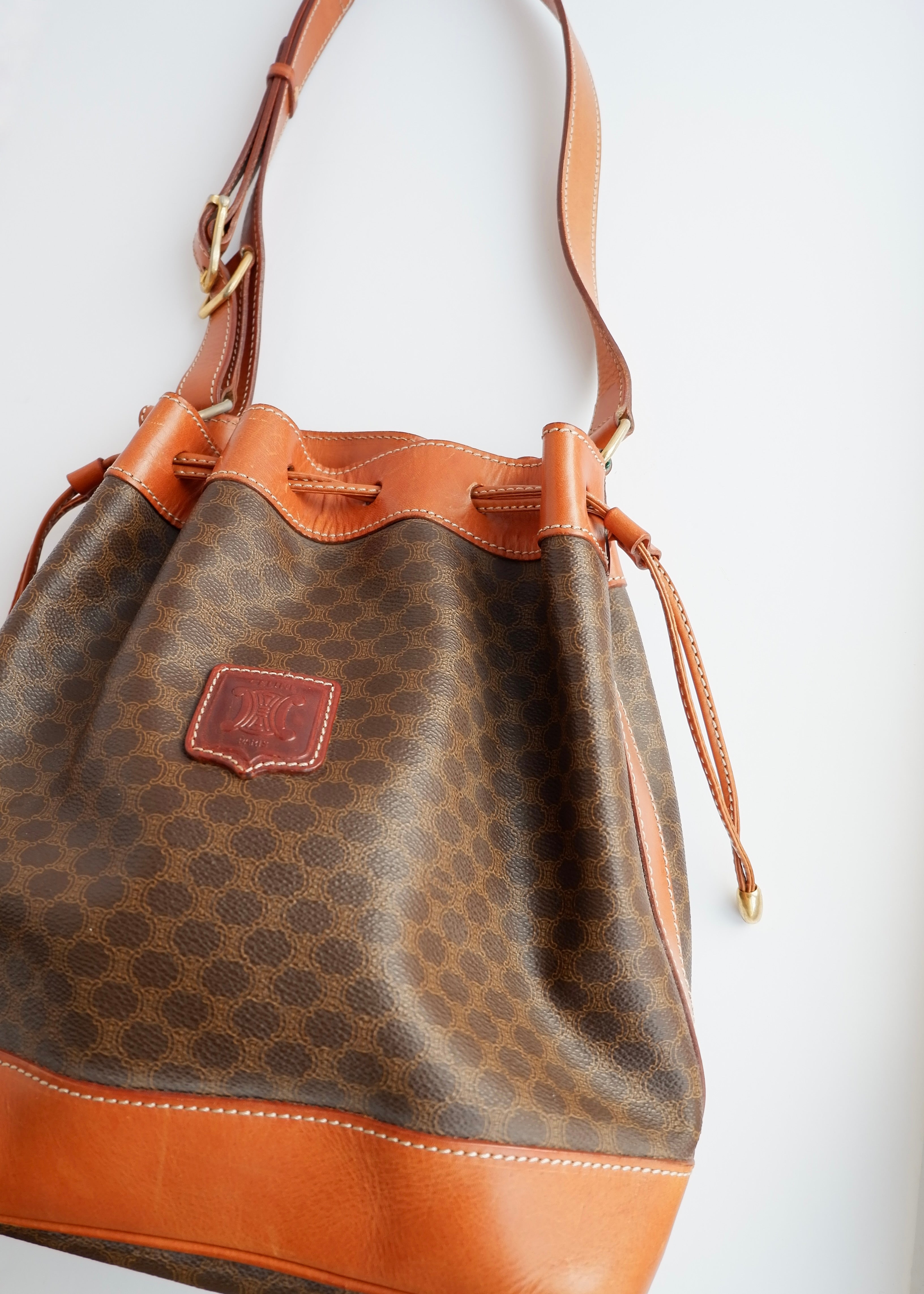 Authentic Preowned Vintage Celine Brown Macadam Bucket Crossbody Bag