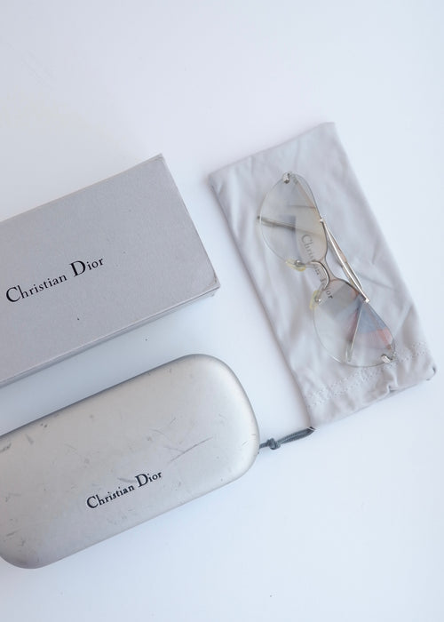Authentiques lunettes de soleil Dior d'occasion à monture bouclier argent/transparent