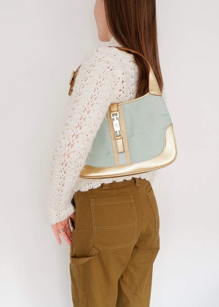 Authentique sac à bandoulière Gucci Jackie bleu/doré d'occasion