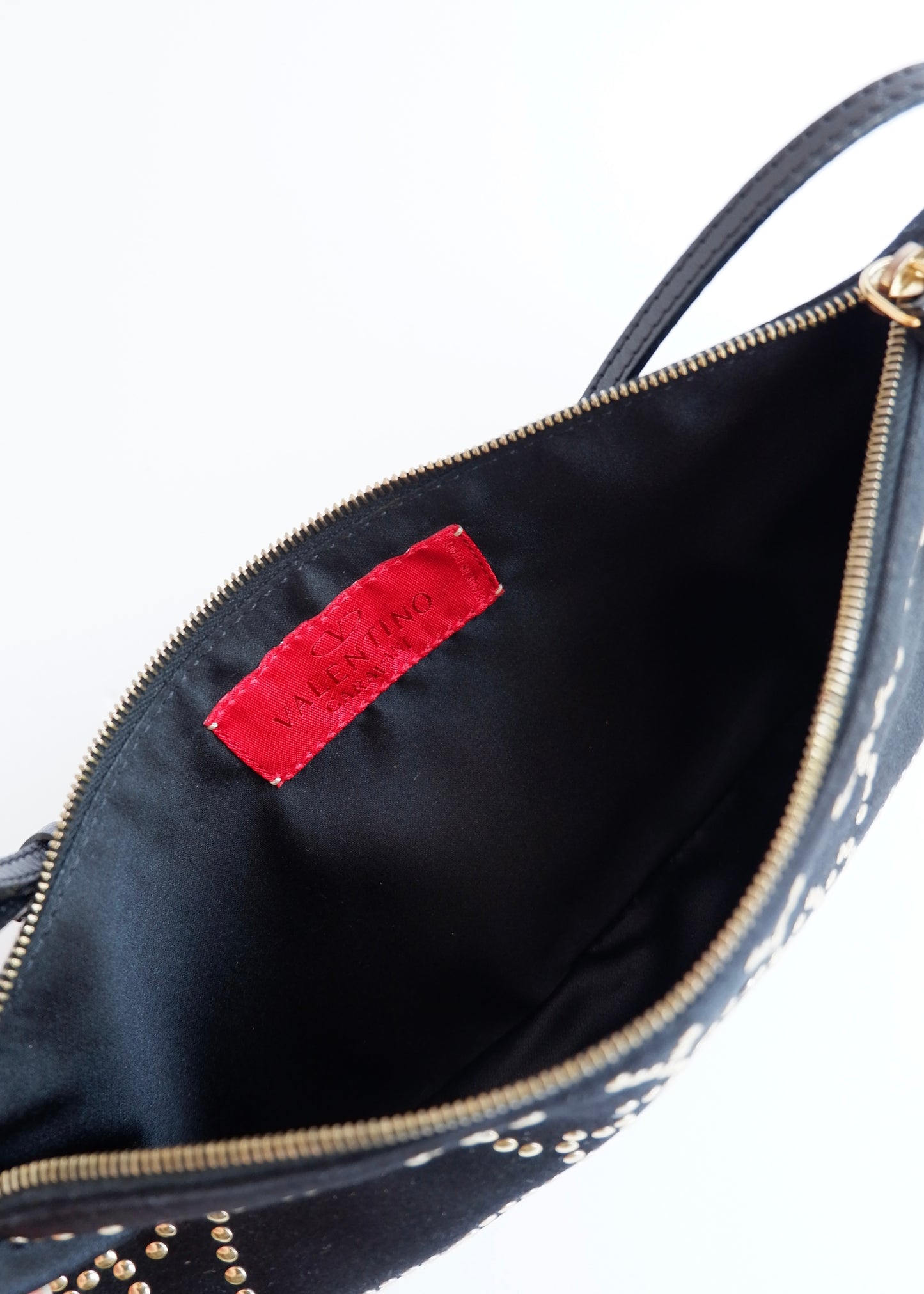 Authentic Preowned Valentino Black Satin Gold Studded Shoulder Bag