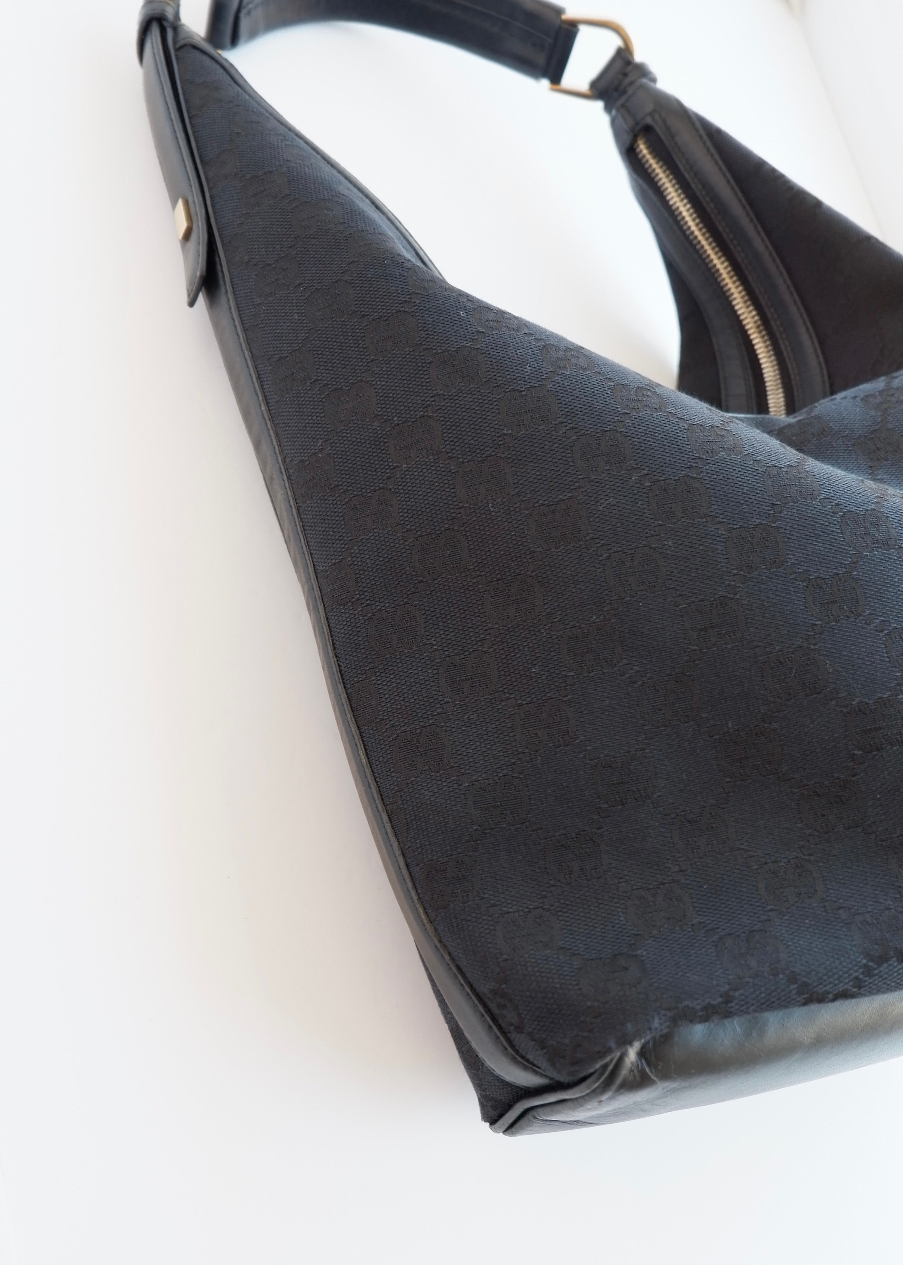 Authentic Preowned Gucci Black GG Canvas/ Leather Hobo Shoulder Bag