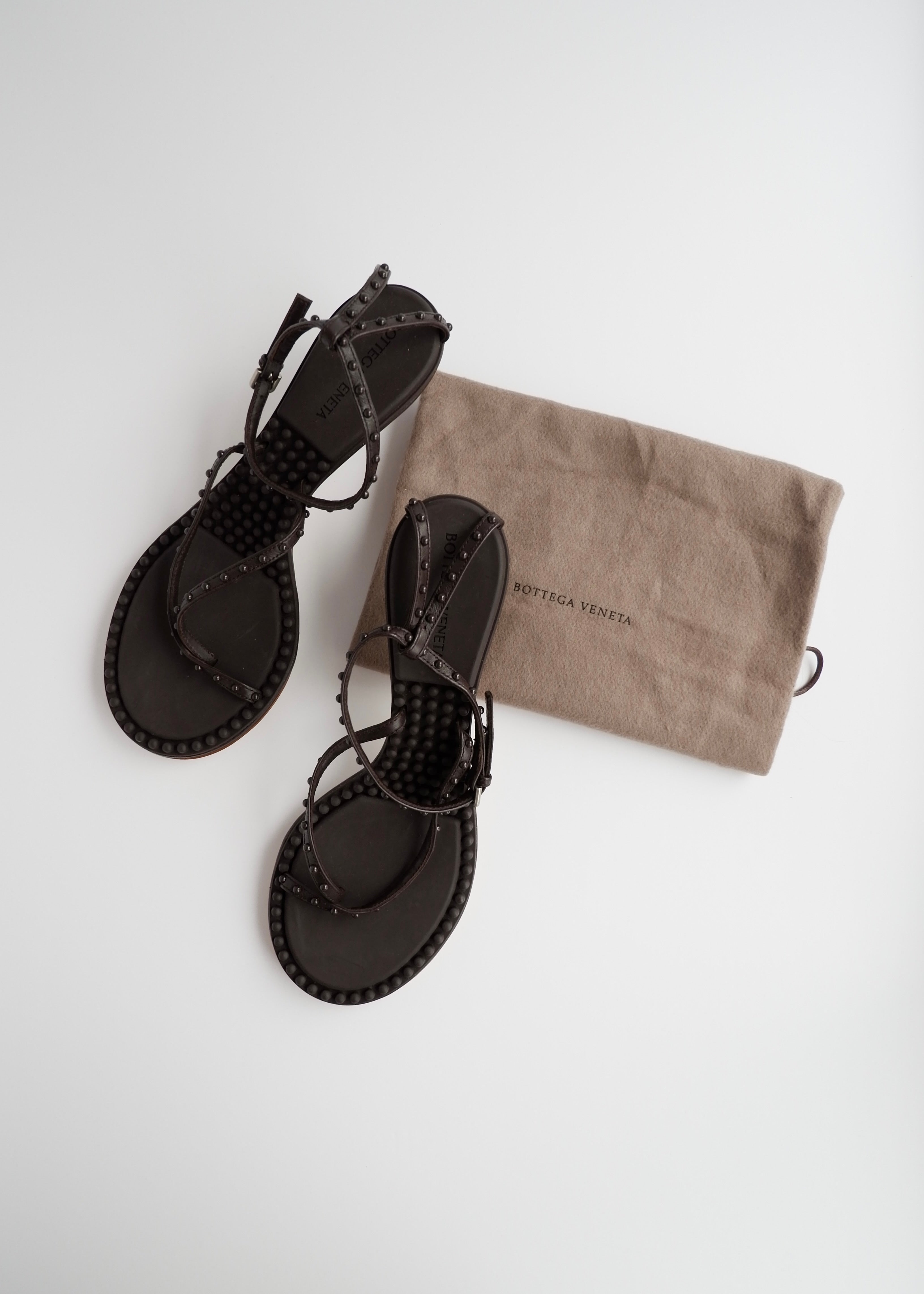 Sandales à talons Bottega Veneta en cuir marron, authentiques et d'occasion - 38