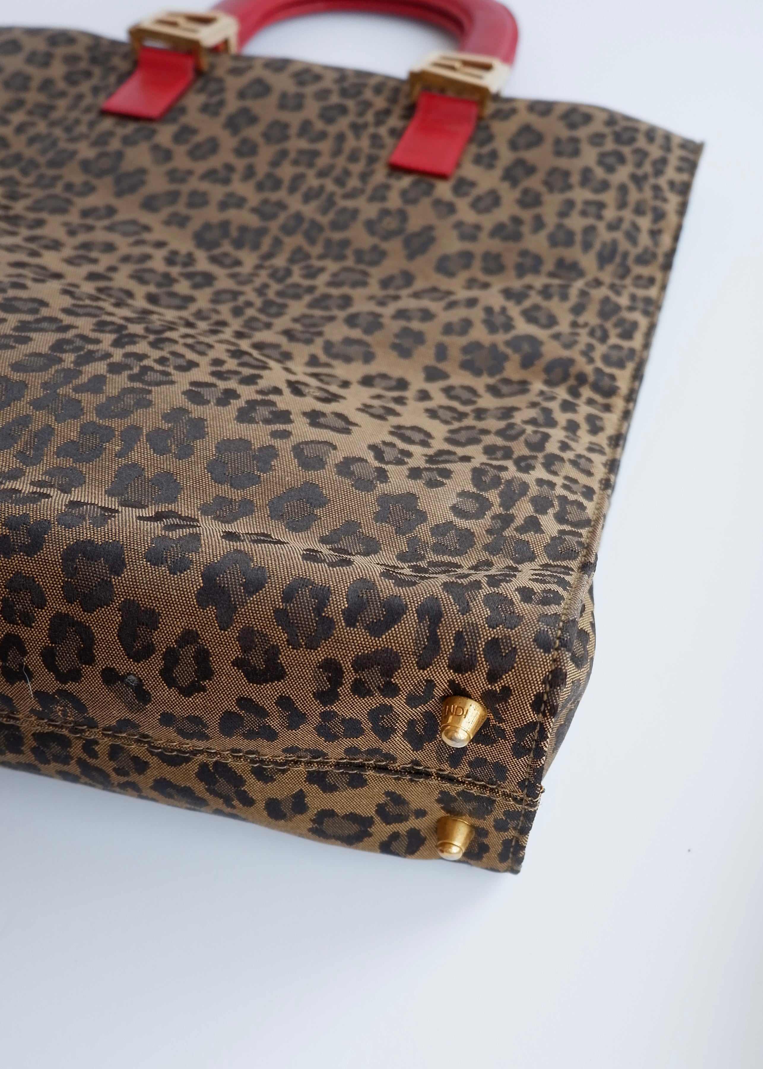 Authentic Preowned Vintage Fendi Animal Print Canvas/Leather Top Handle Tote