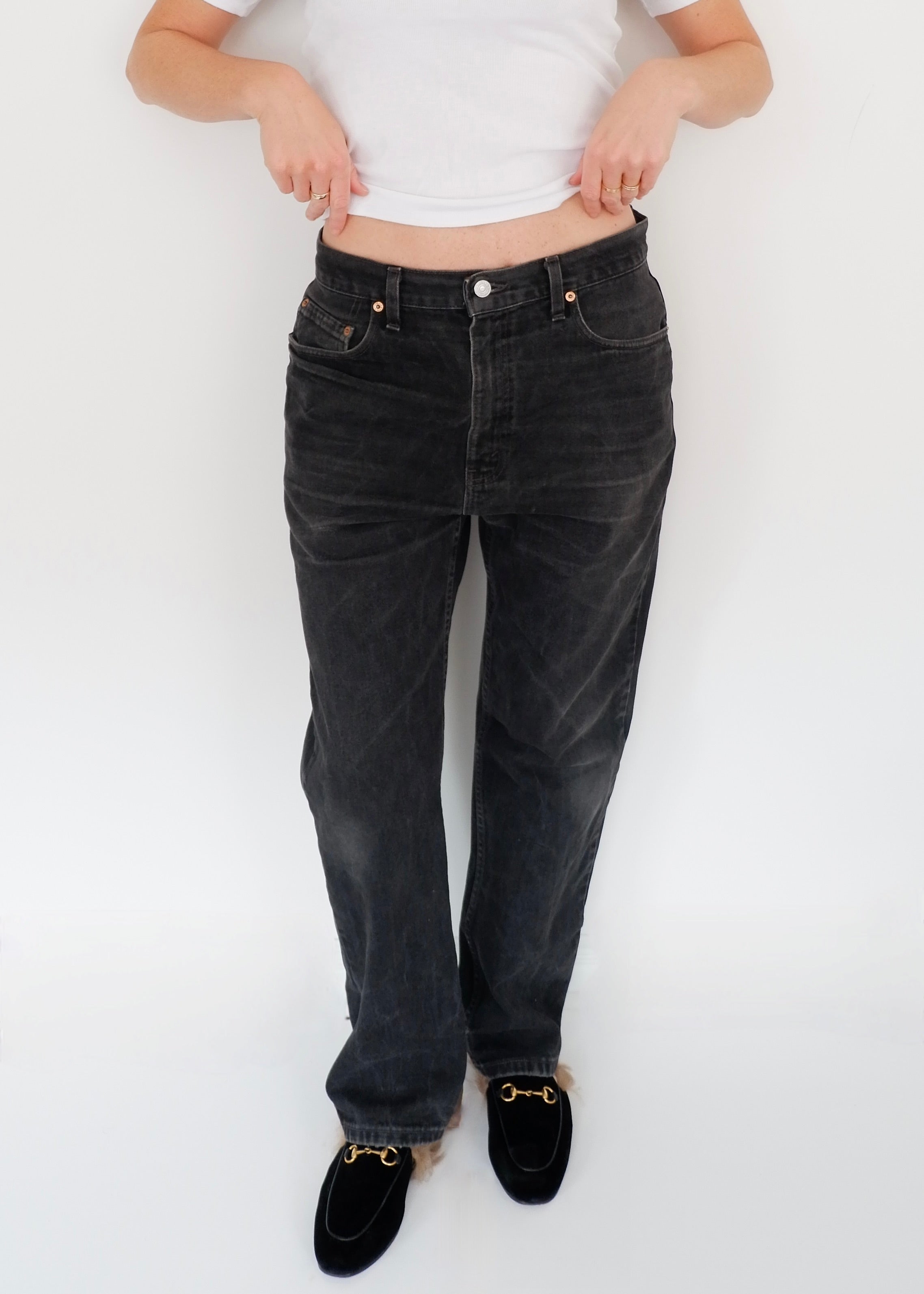 Levis Vintage Black 505 Straight Leg Jeans - 34