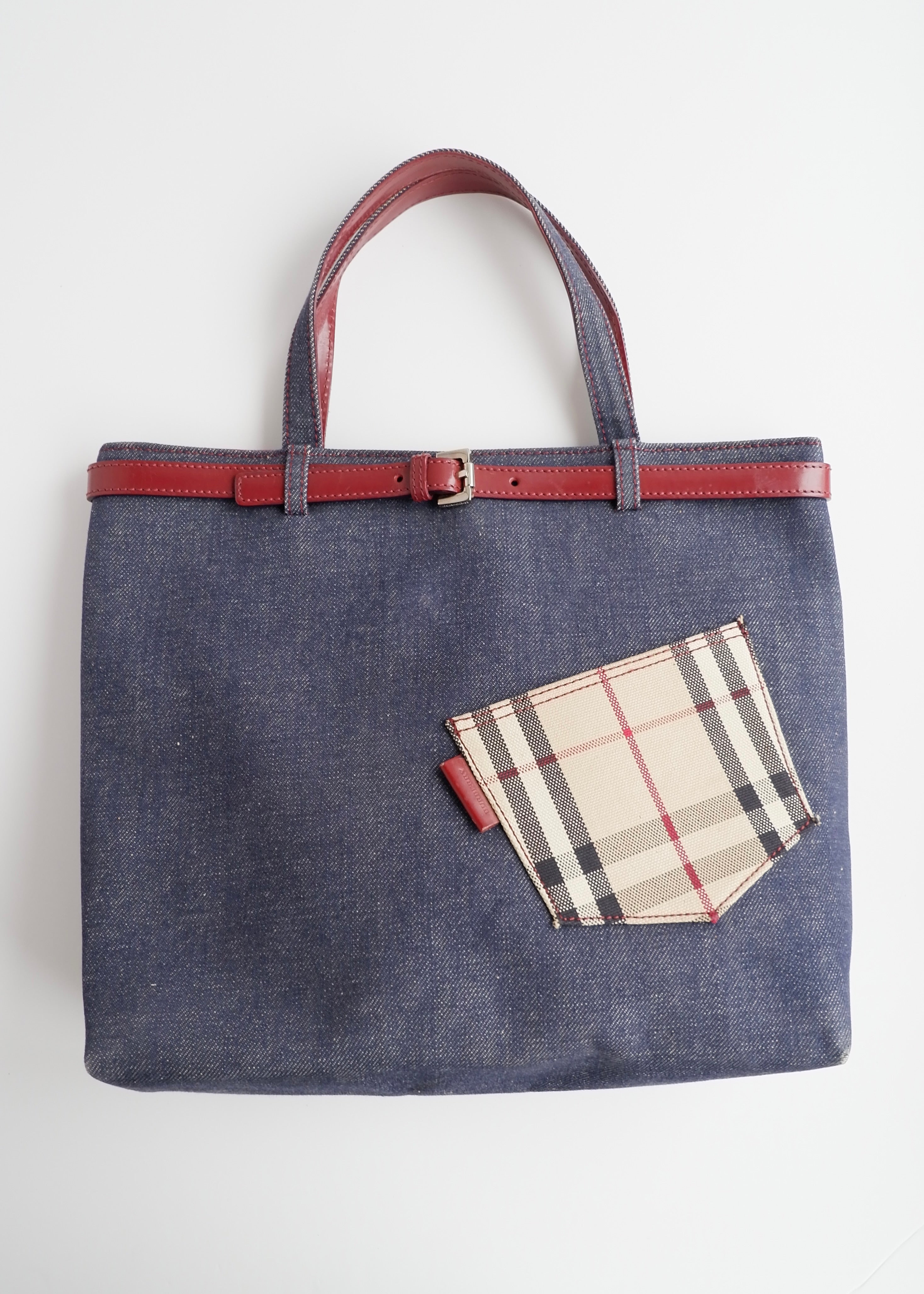 Authentic Preowned Vintage Burberry Novacheck Denim Pocket Tote