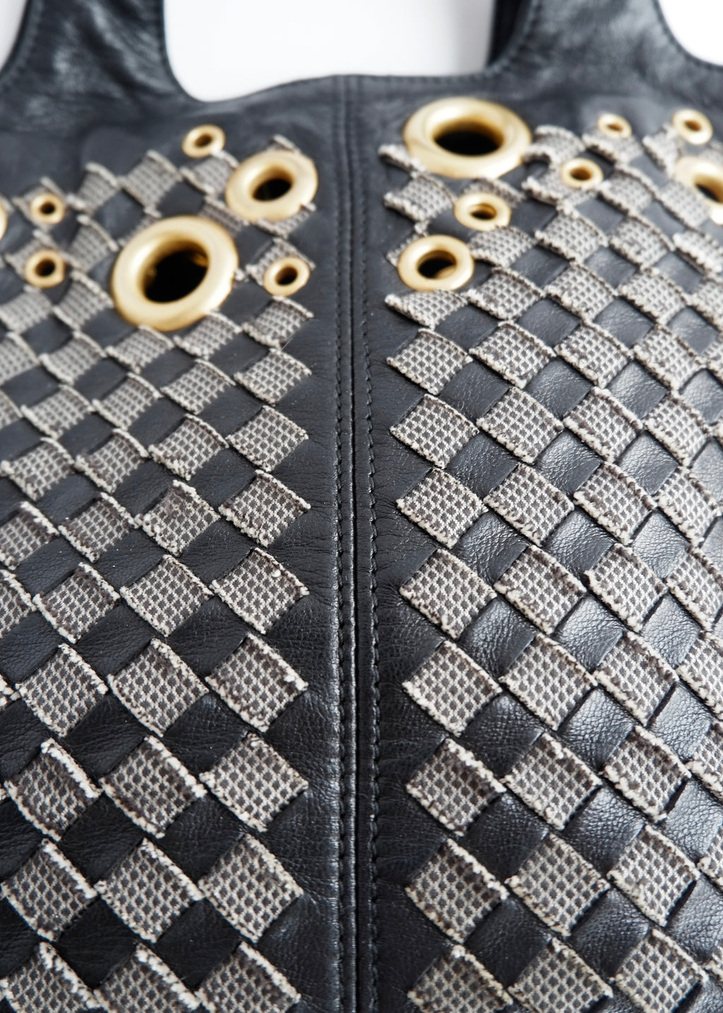 Authentic Preowned Bottega Veneta Black Leather Intrecciato Gold Rivet/Studded Handbag