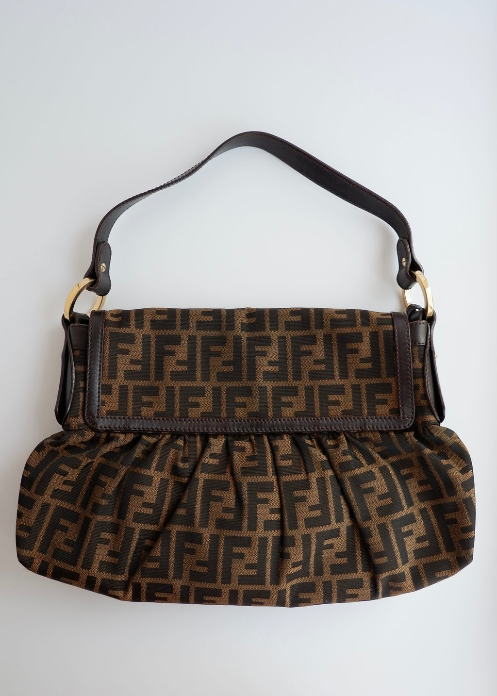 Sac porté épaule Fendi Zucca Chef marron vintage d'occasion authentique