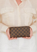 Preowned Louis Vuitton Brown Damier Ebene Long Zip Around Wallet