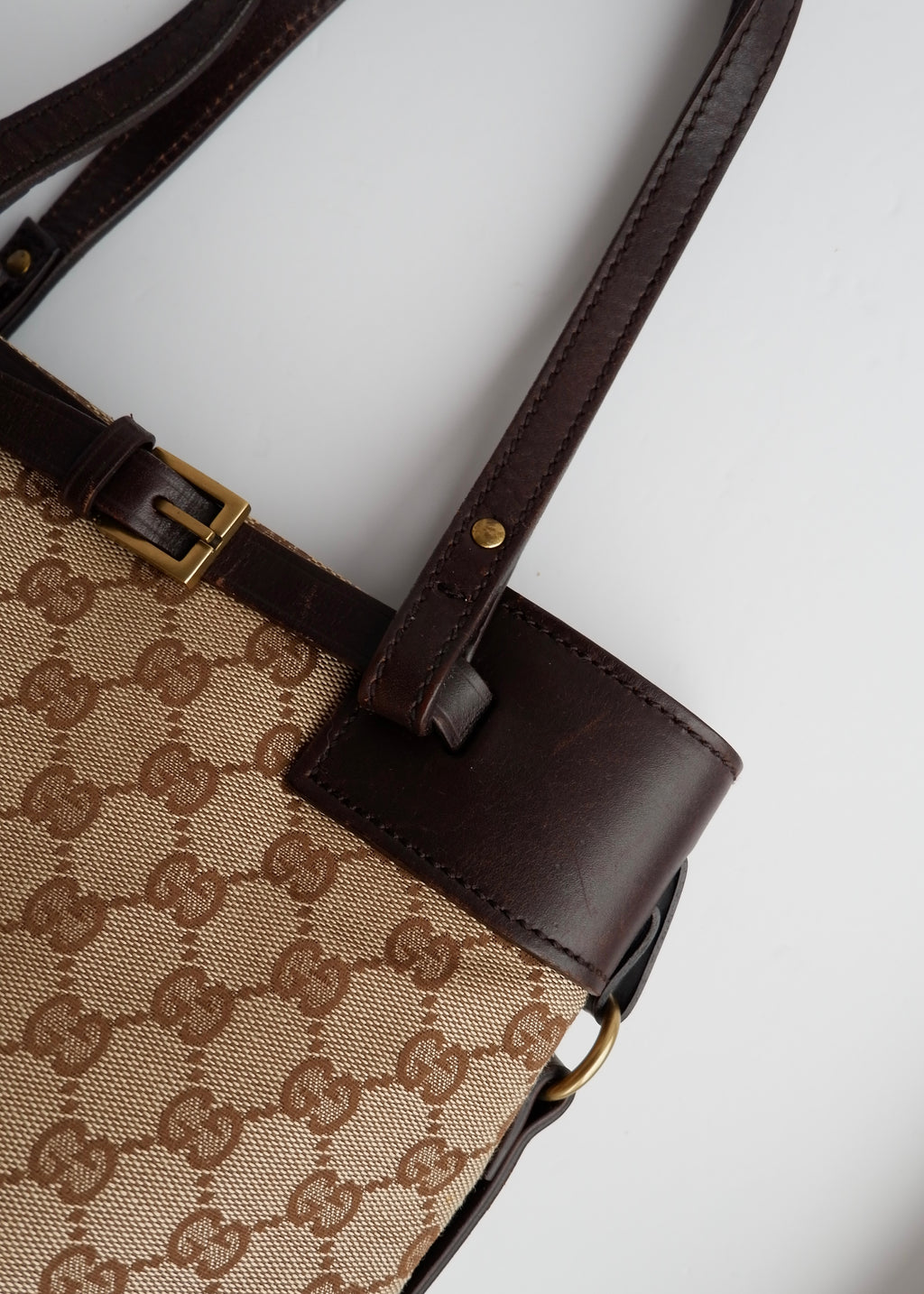 Authentic Preowned Gucci Brown GG Canvas Leather Buckle Shoulder Bag