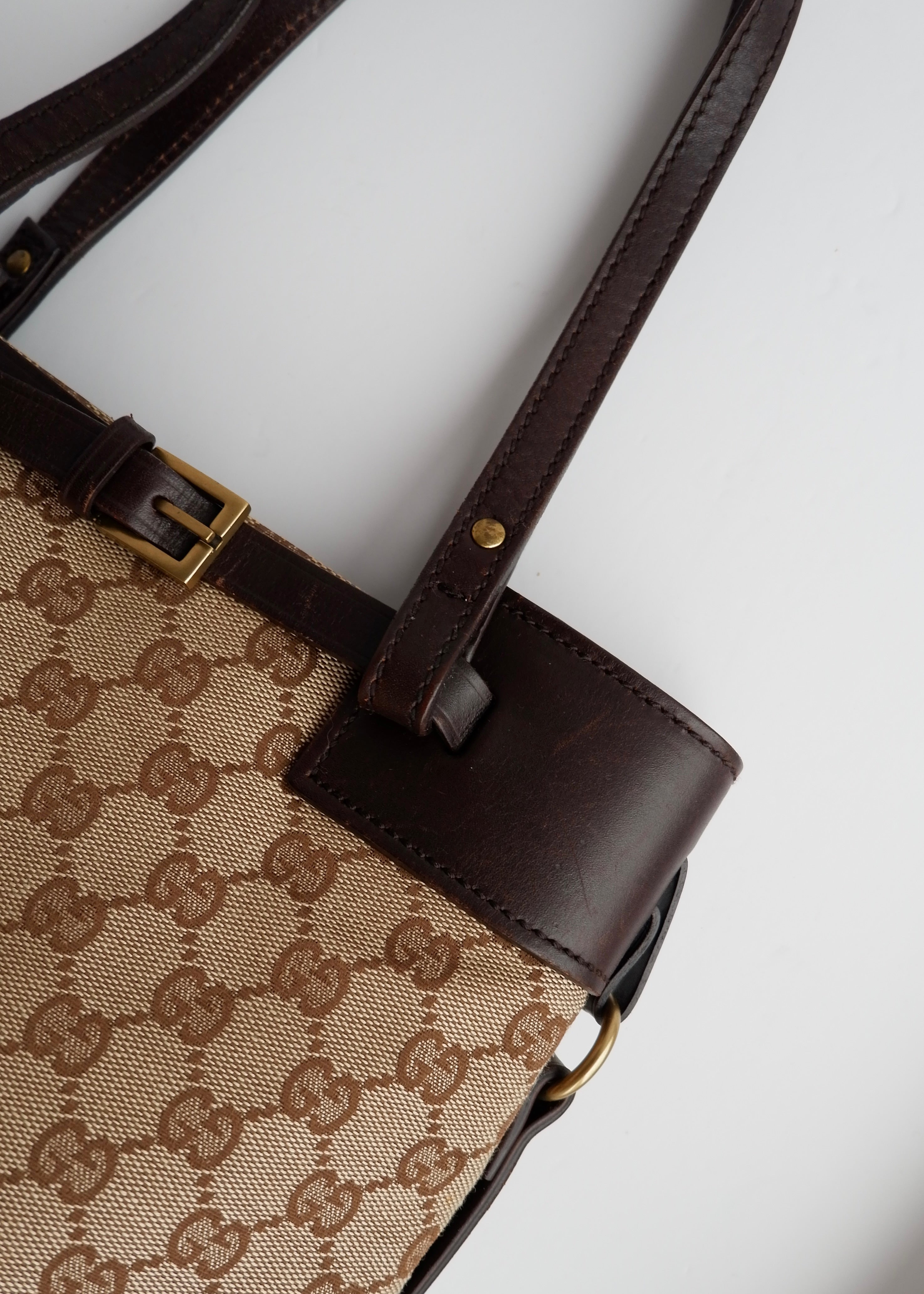 Authentic Preowned Gucci Brown GG Canvas Leather Buckle Shoulder Bag