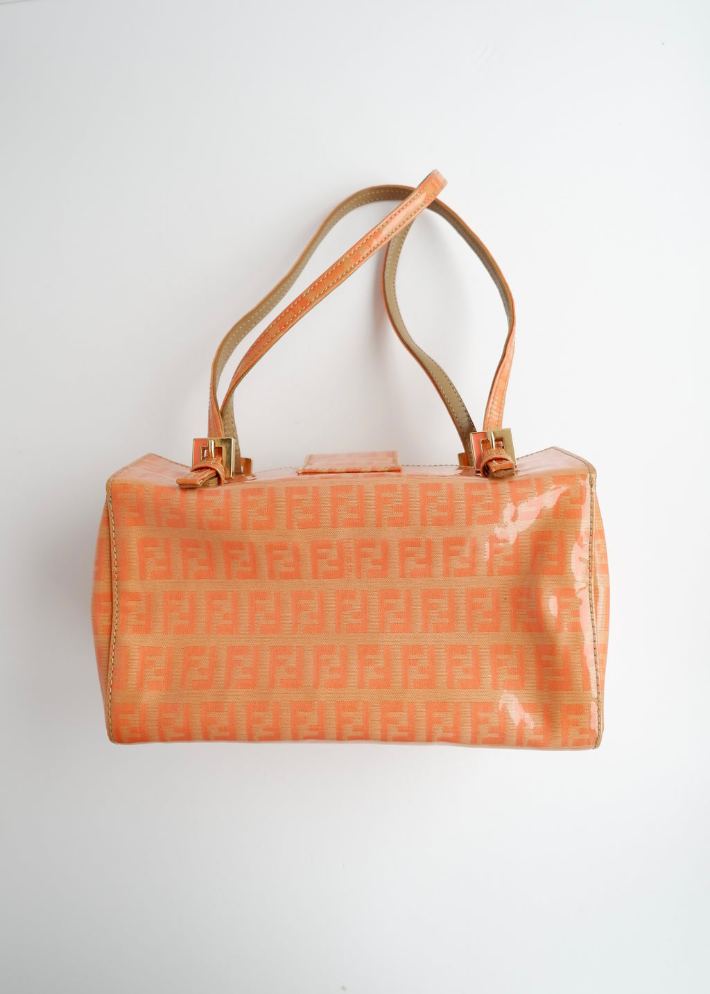 Authentic Preowned Vintage Fendi Orange Zucchino Coated Canvas Shoulder Bag