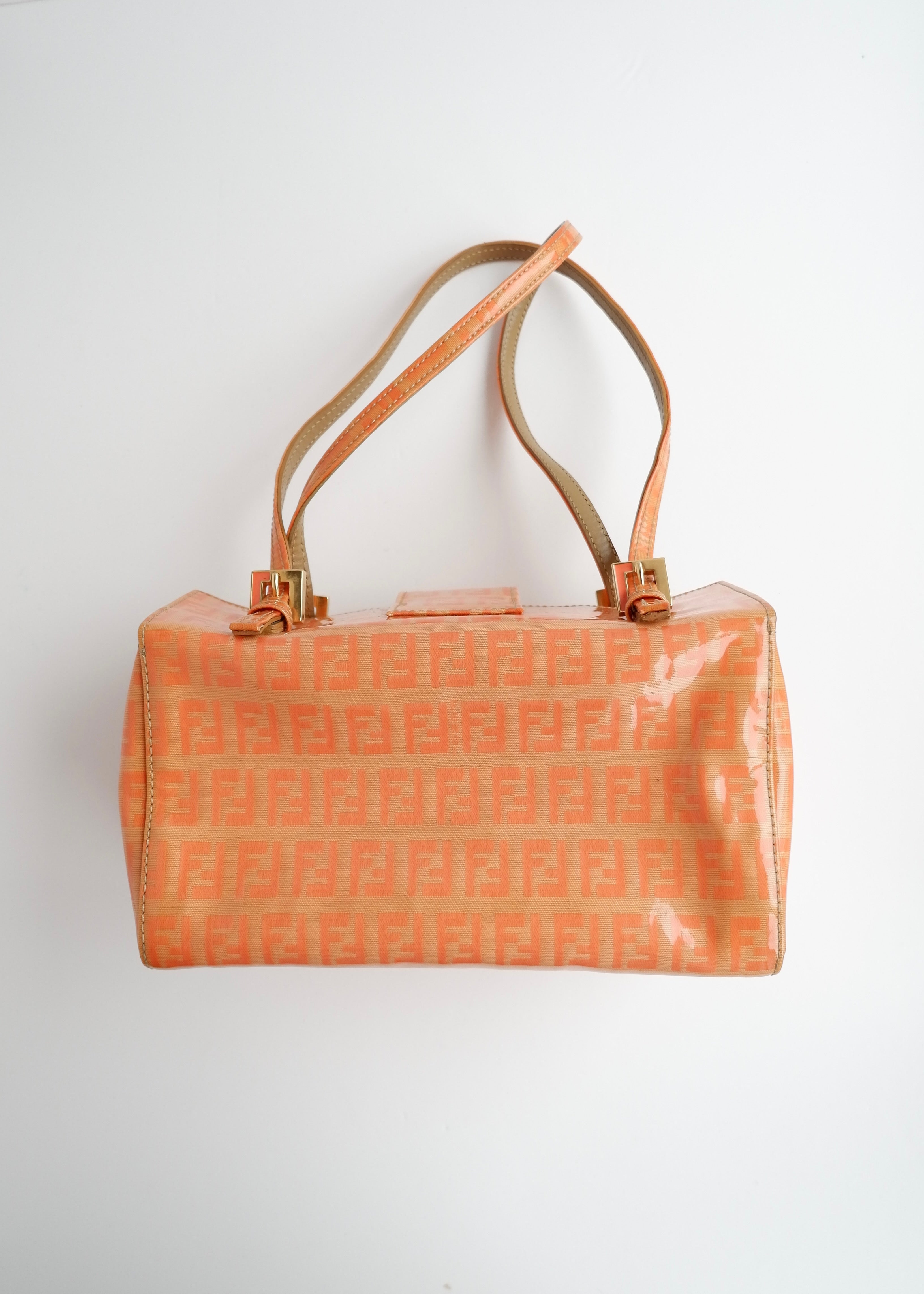 Authentic Preowned Vintage Fendi Orange Zucchino Coated Canvas Shoulder Bag
