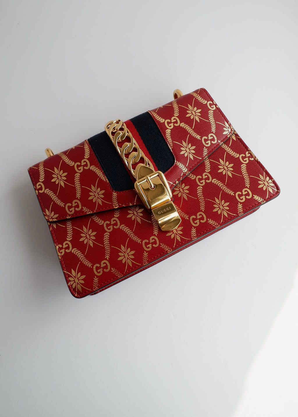 Authentic Preowned Gucci Red/Gold Leather Sylvie Bag