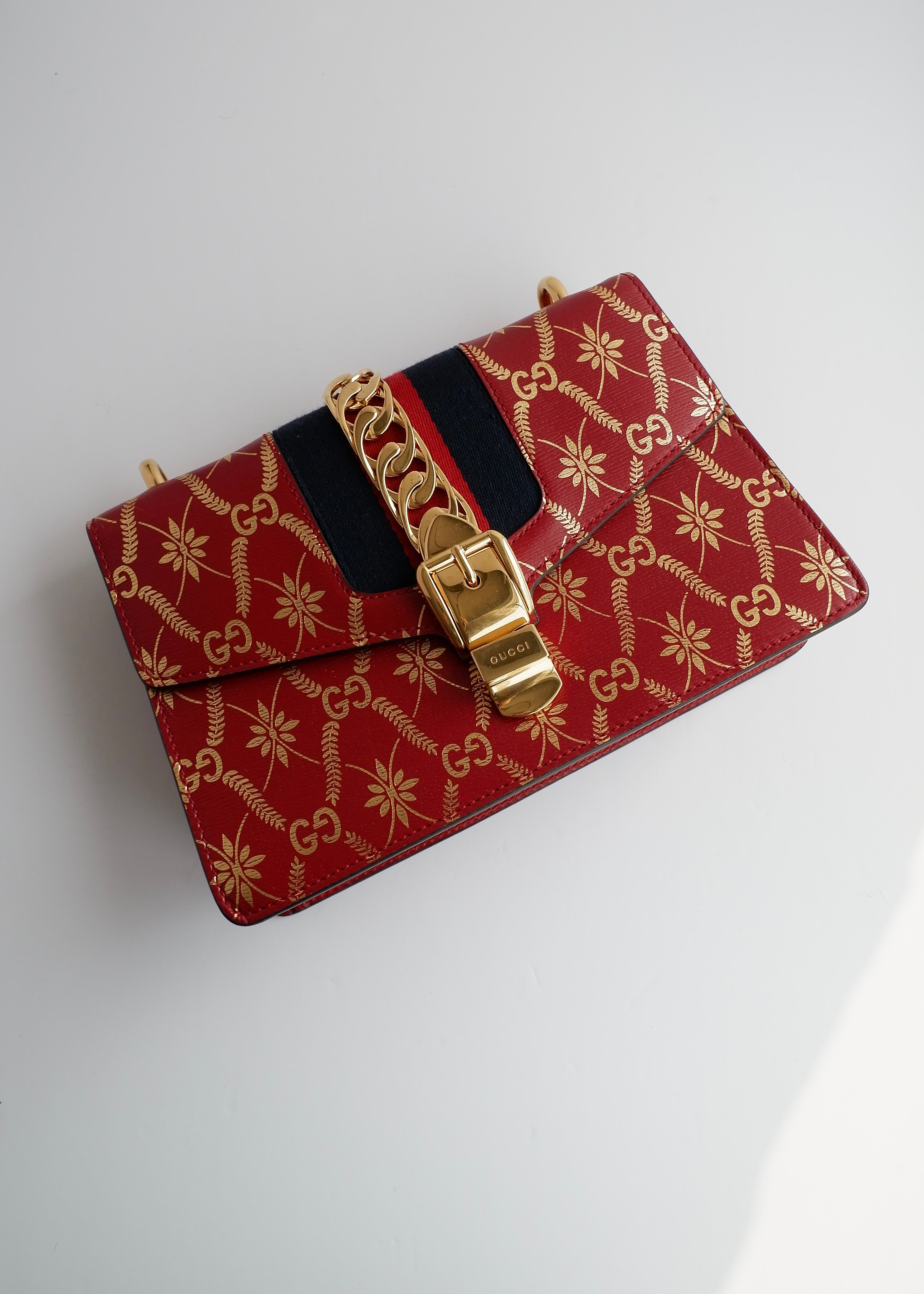 Authentic Preowned Gucci Red/Gold Leather Sylvie Bag