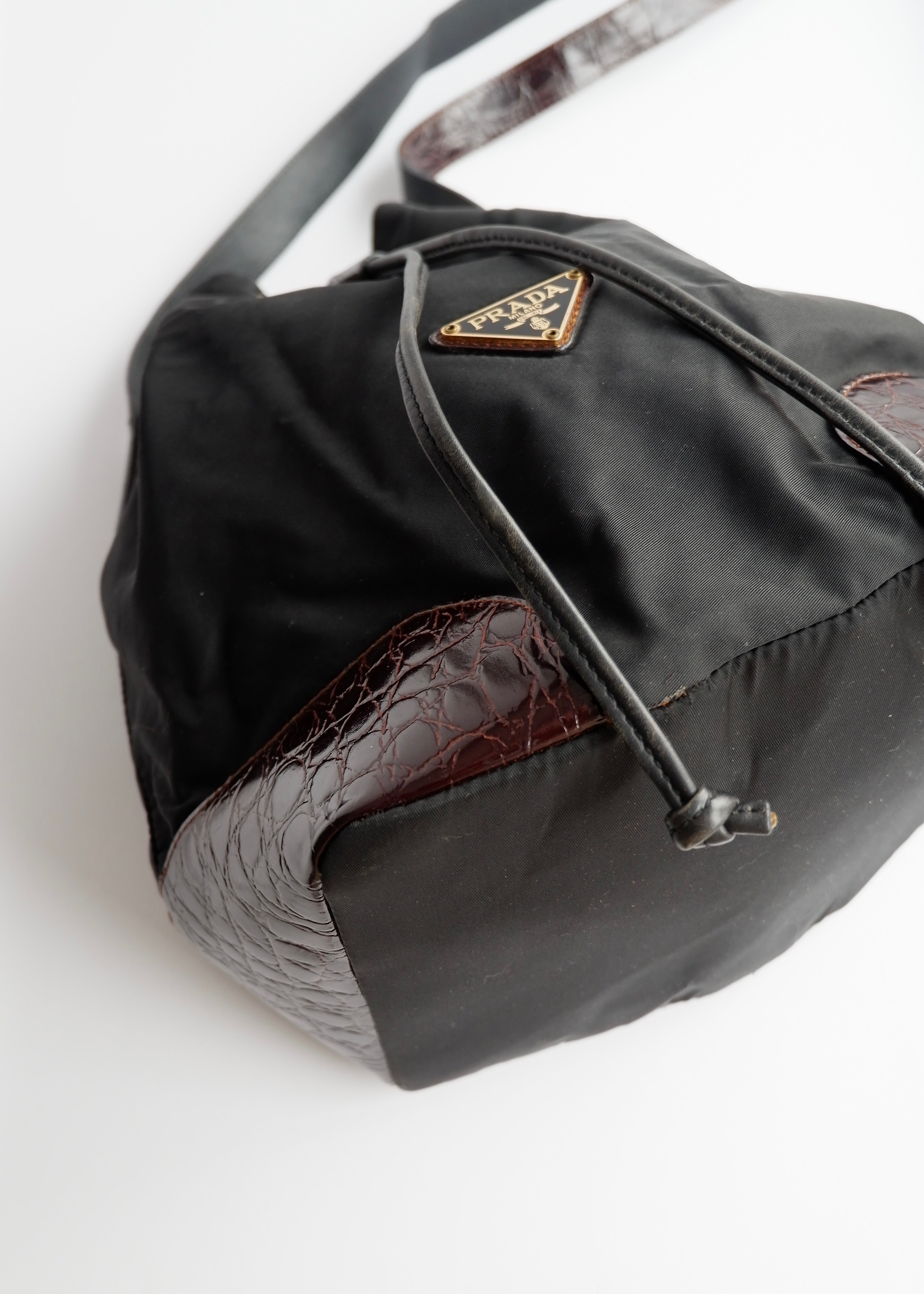 Authentic Preowned Prada Black/Brown Nylon/Leather Bucket Shoulder Bag