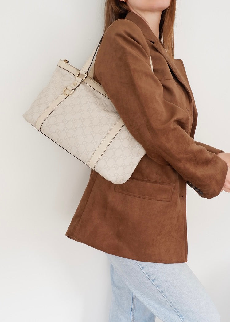 Authentic Preowned Gucci Ivory Leather GG Supreme Shoulder Bag