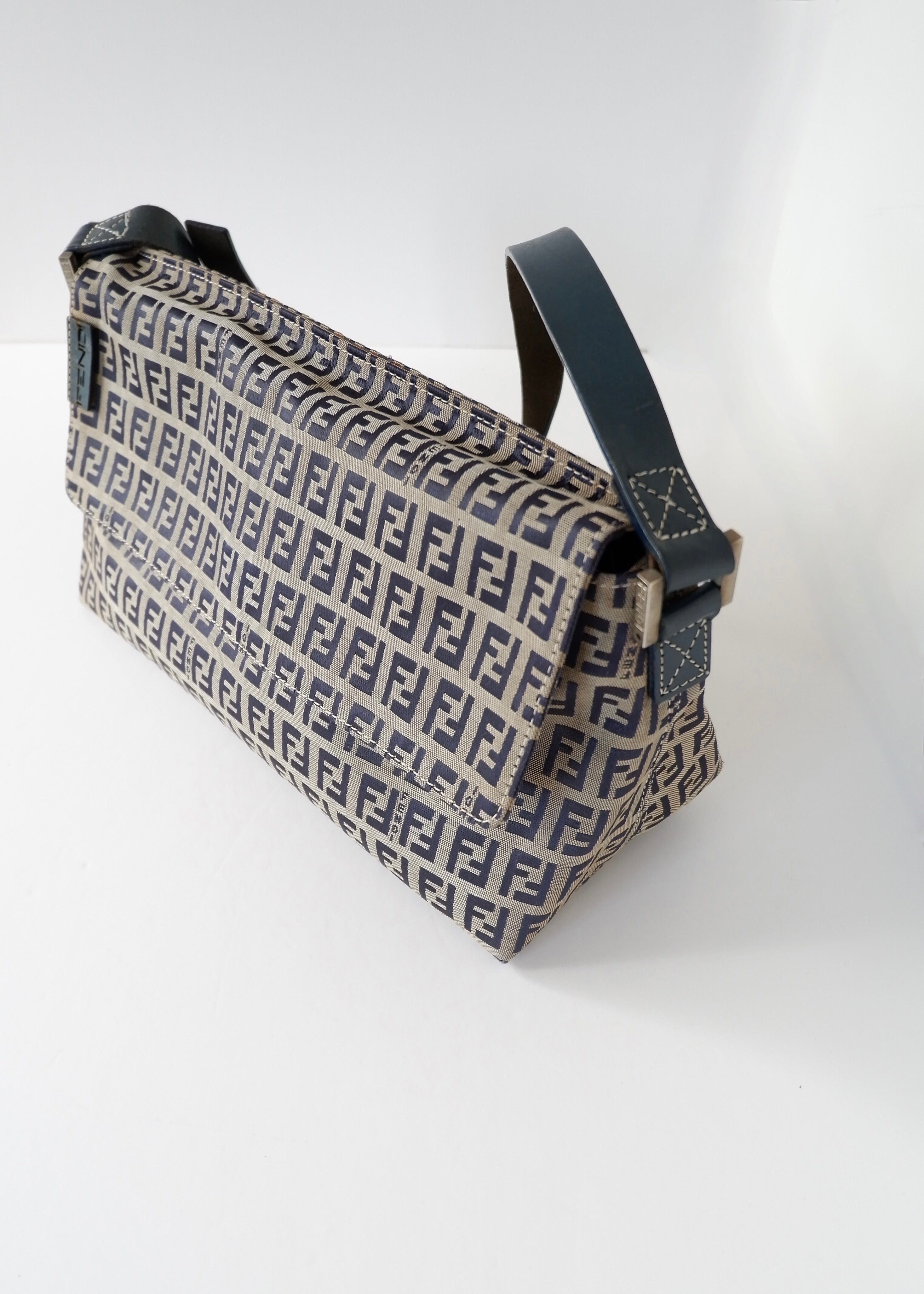 Authentic Preowned Vintage Fendi Navy Blue Zucchino Shoulder Bag