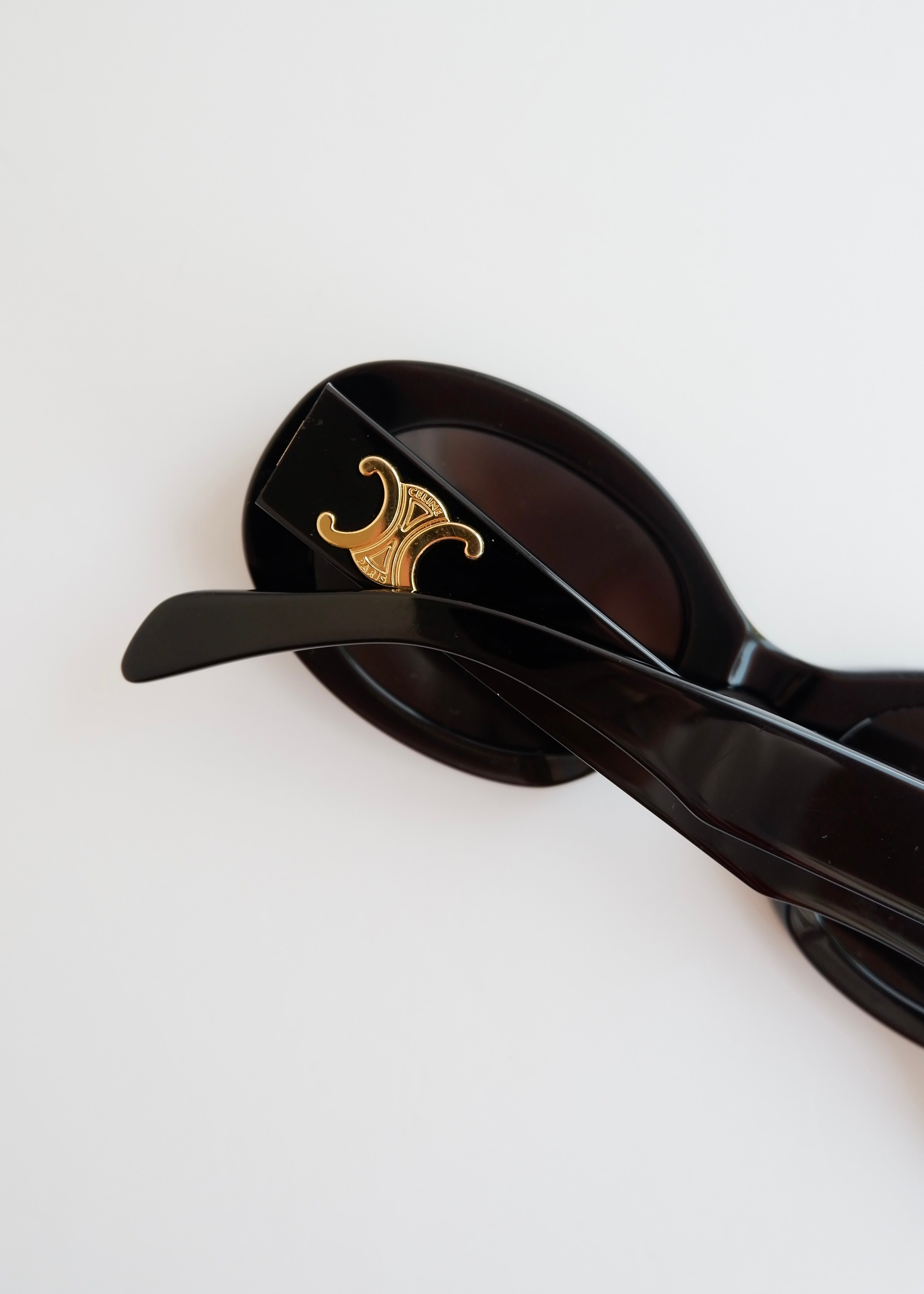 Preowned Celine Black Round Frame Triomphe Sunglasses